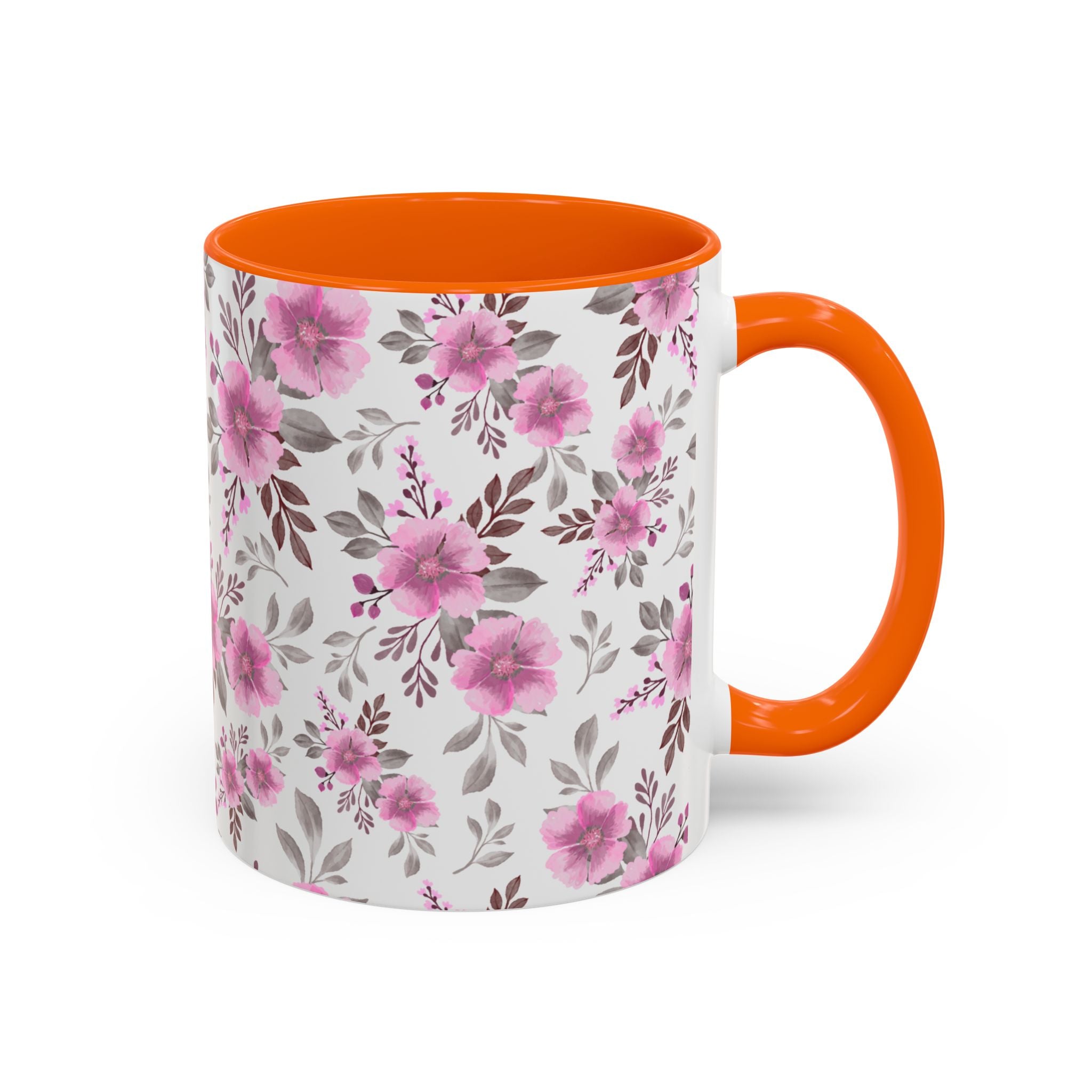 Pink Floral Accent Coffee Mug — Ceramic Rose Pattern 11/15oz