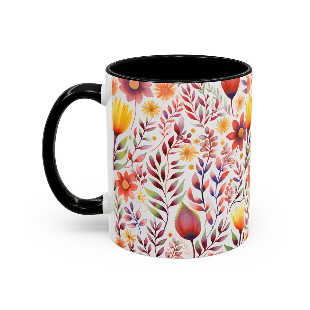 Floral Accent Coffee Mug – Colorful Watercolor Garden Design (11/15oz)