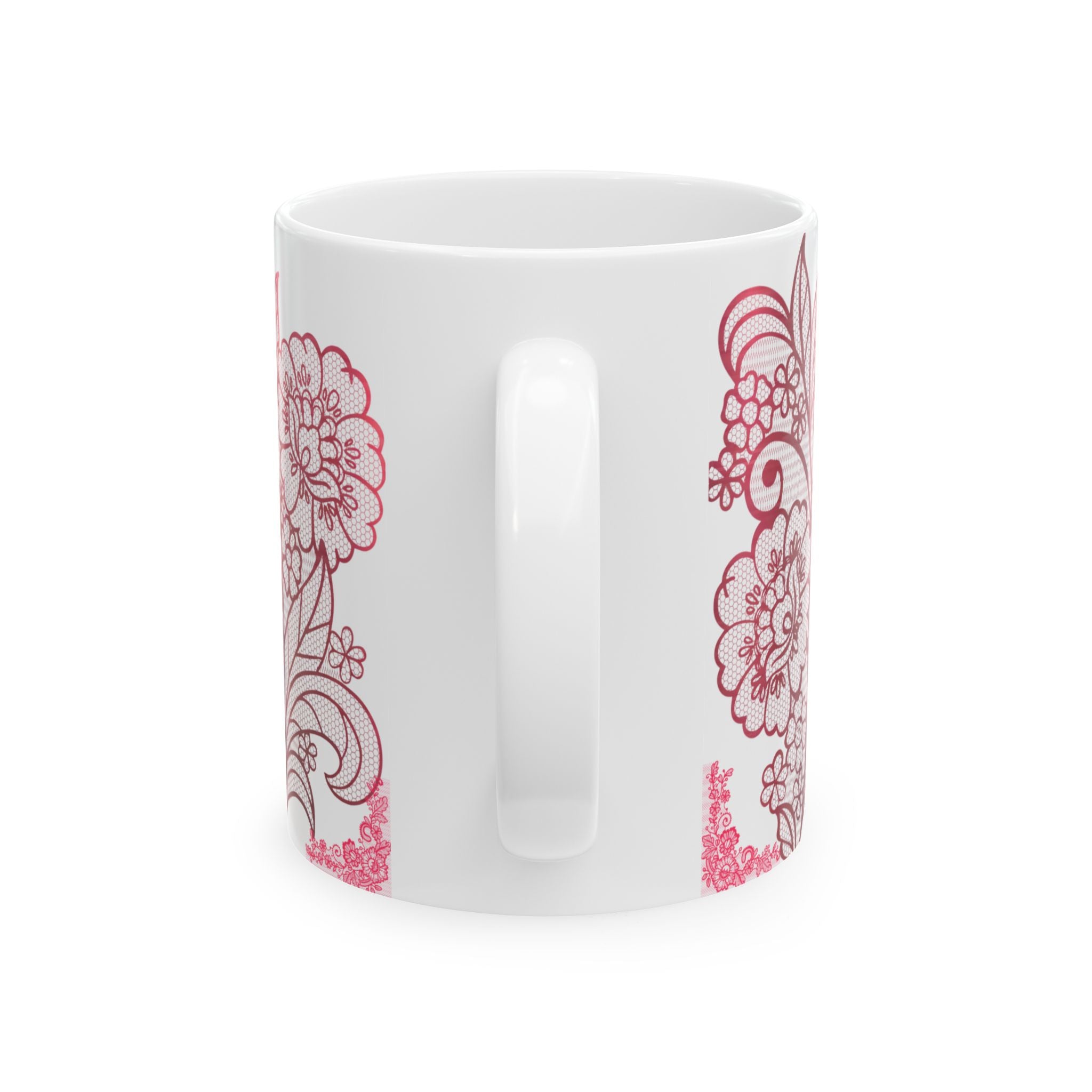Floral Lace Red Ceramic Mug — Vintage Rose Pattern Coffee Cup (11oz & 15oz)