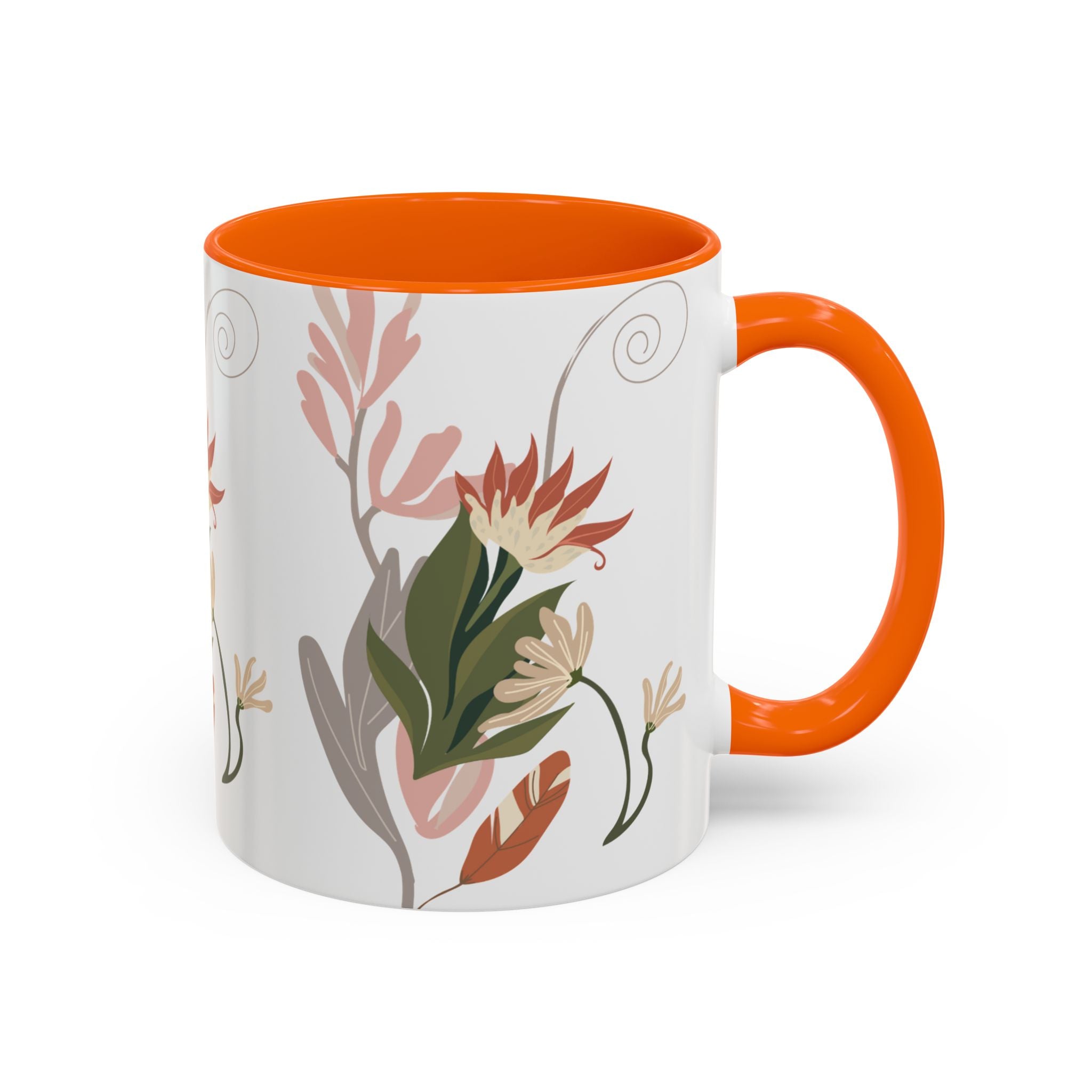 Floral Accent Coffee Mug – Botanical Pink & Green Pattern (11/15oz)