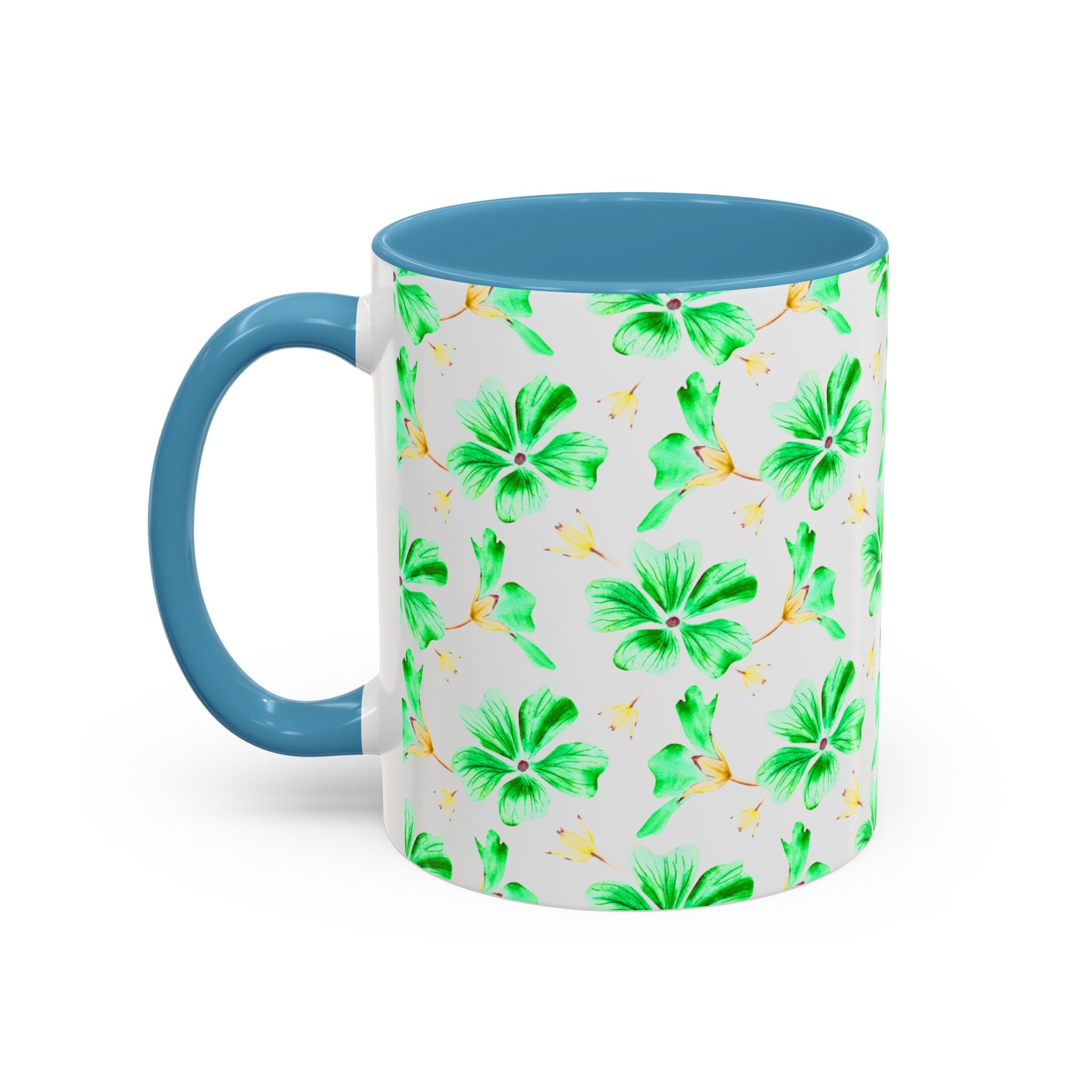 Green Watercolor Hibiscus Accent Coffee Mug – Tropical Floral Ceramic Mug