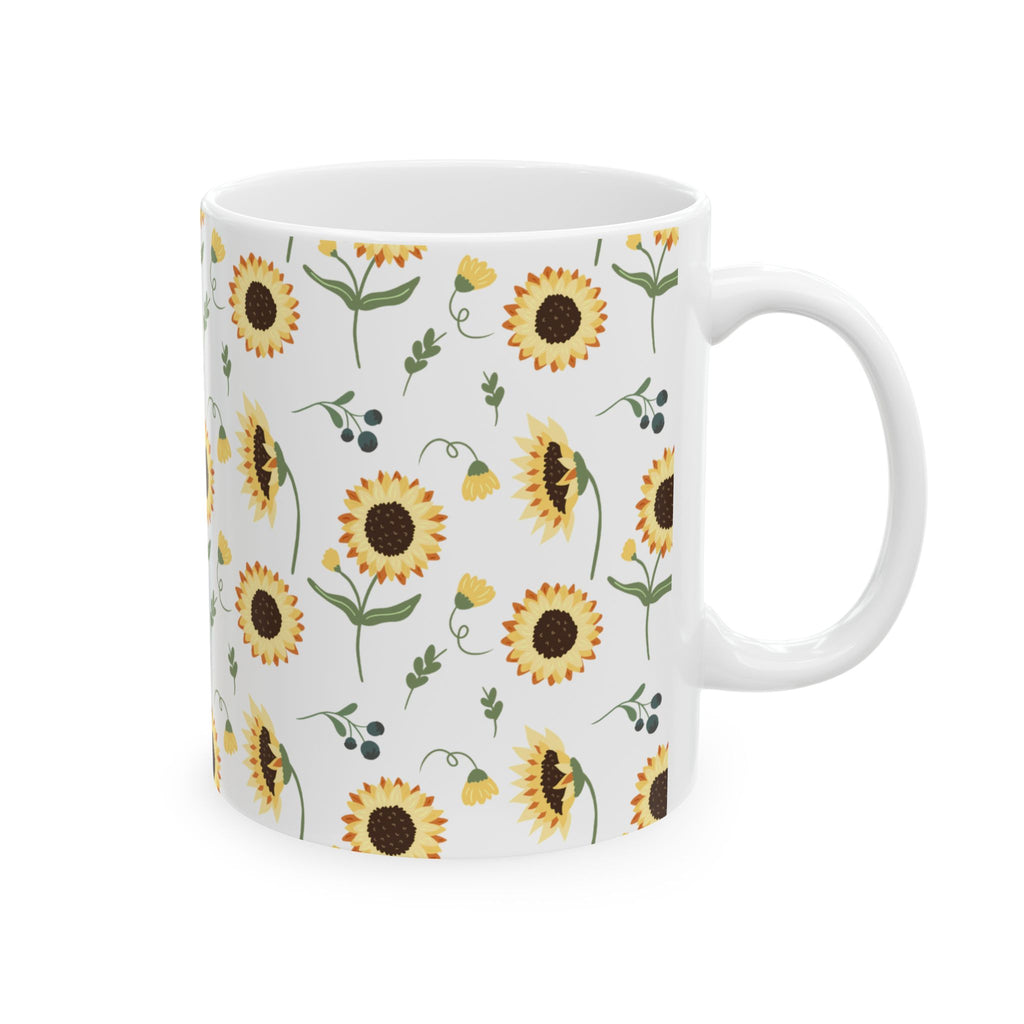 Sunflower Pattern Ceramic Mug — Floral Coffee Tea Cup (11oz, 15oz)