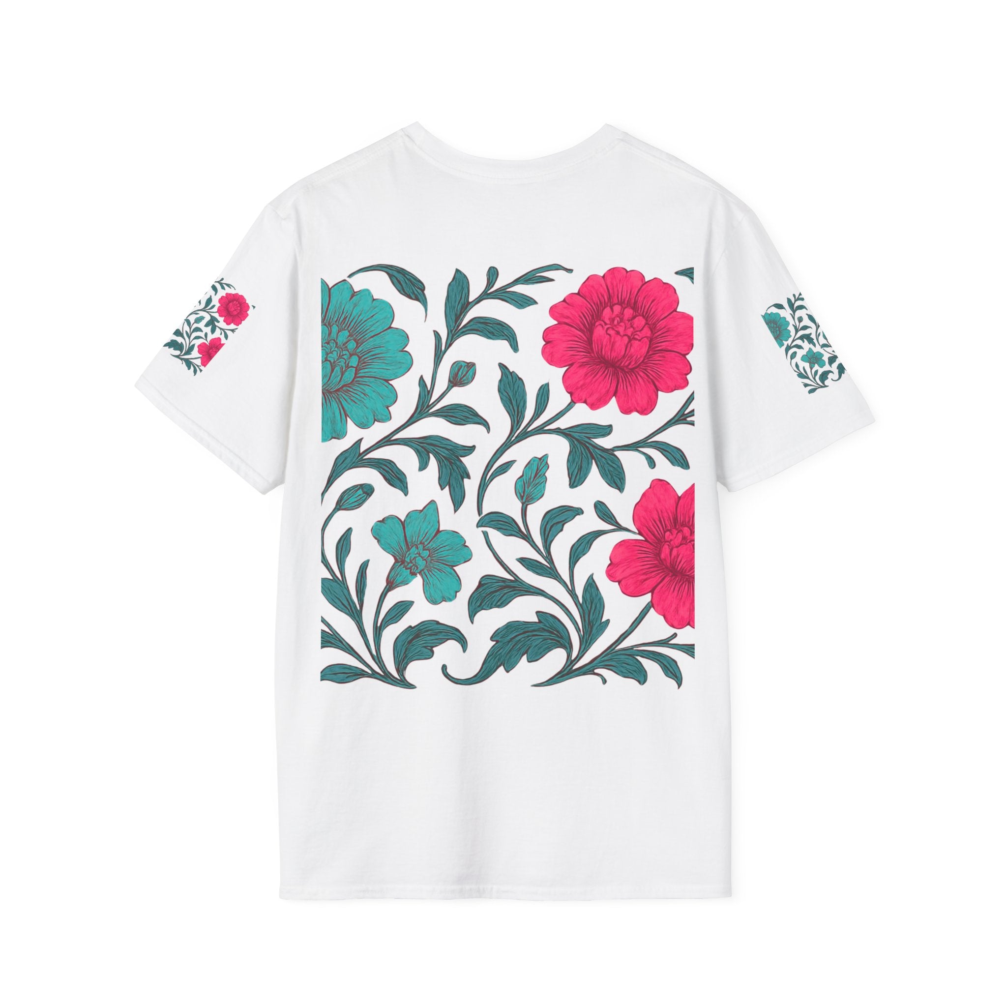 Floral Garden Tee — Bold Pink & Teal Blooms T-Shirt