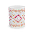 Boho Geo Pattern Ceramic Mug — Pink & Orange Tribal 11oz/15oz