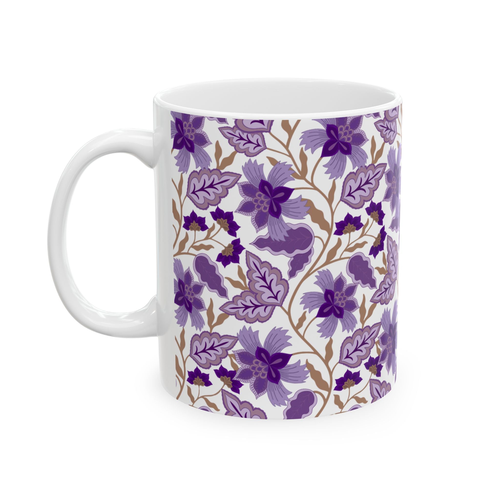 Floral Purple Mug — Vintage Botanical Ceramic Coffee Cup (11oz & 15oz)