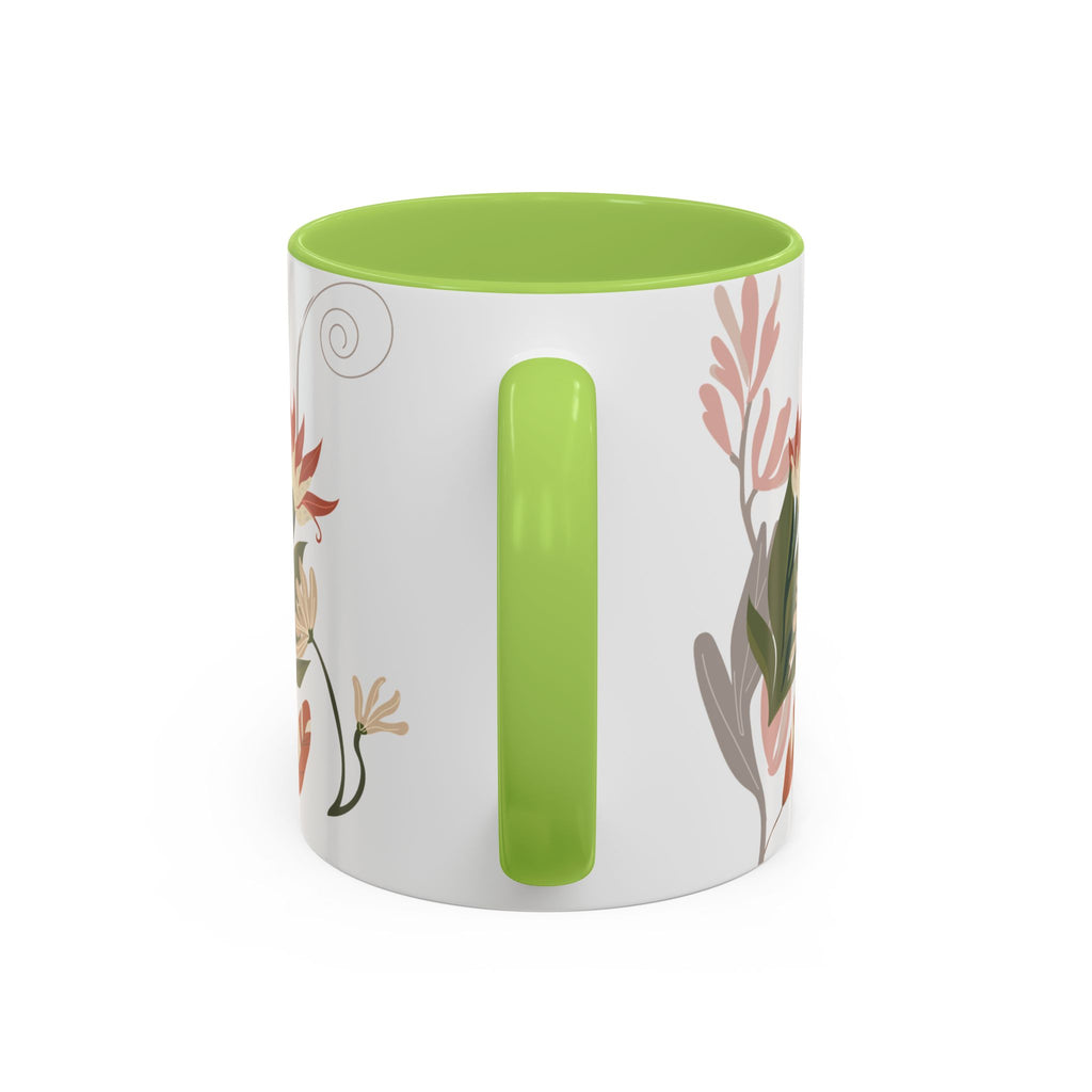 Floral Accent Coffee Mug – Botanical Pink & Green Pattern (11/15oz)
