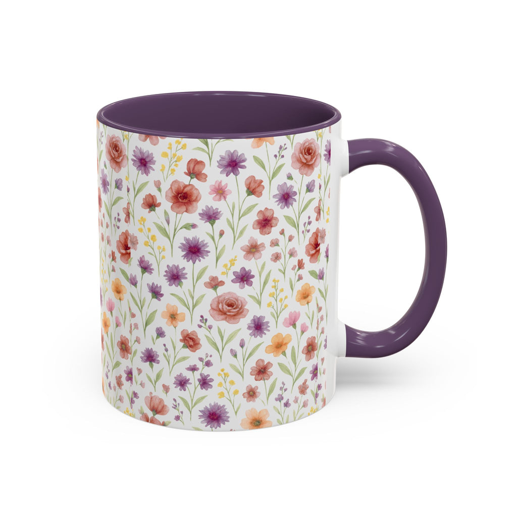 Floral Watercolor Accent Coffee Mug – Pink & Purple Wildflower Pattern (11/15oz)