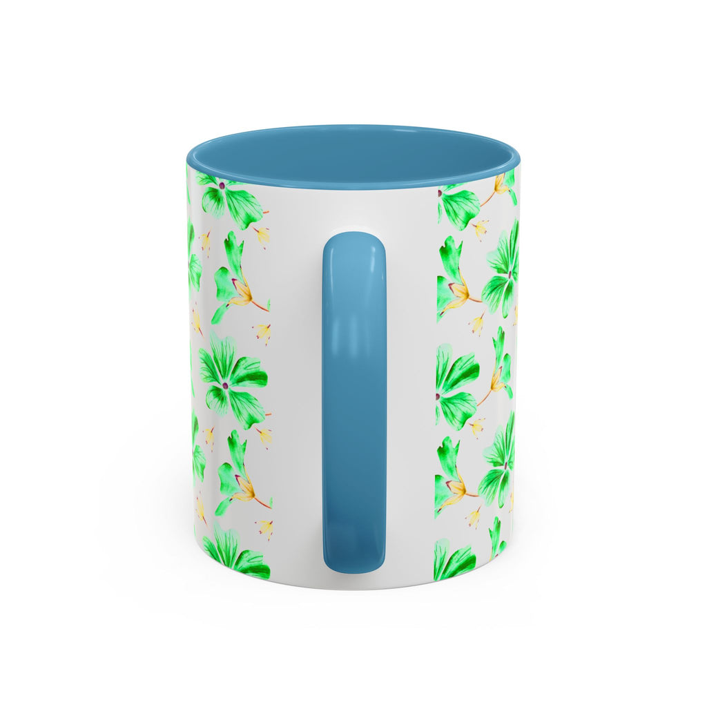 Green Watercolor Hibiscus Accent Coffee Mug – Tropical Floral Ceramic Mug