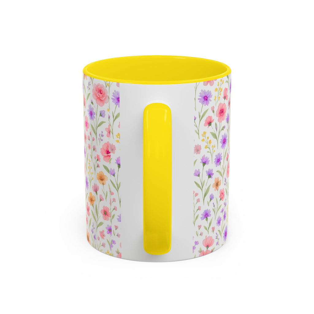Floral Watercolor Accent Coffee Mug — Pastel Wildflower Pattern (11/15 oz)