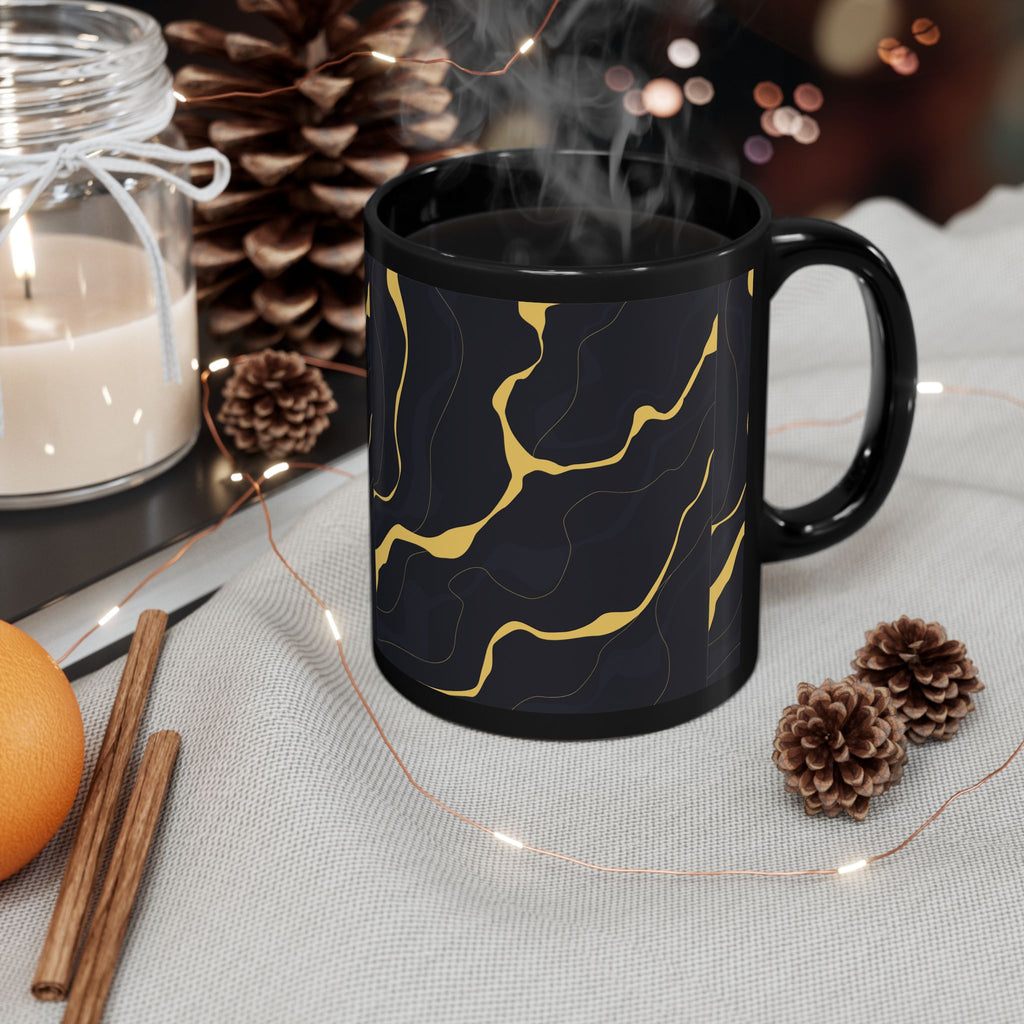 Black Marble Gold Accent Mug — Elegant 11oz/15oz Ceramic Coffee Cup