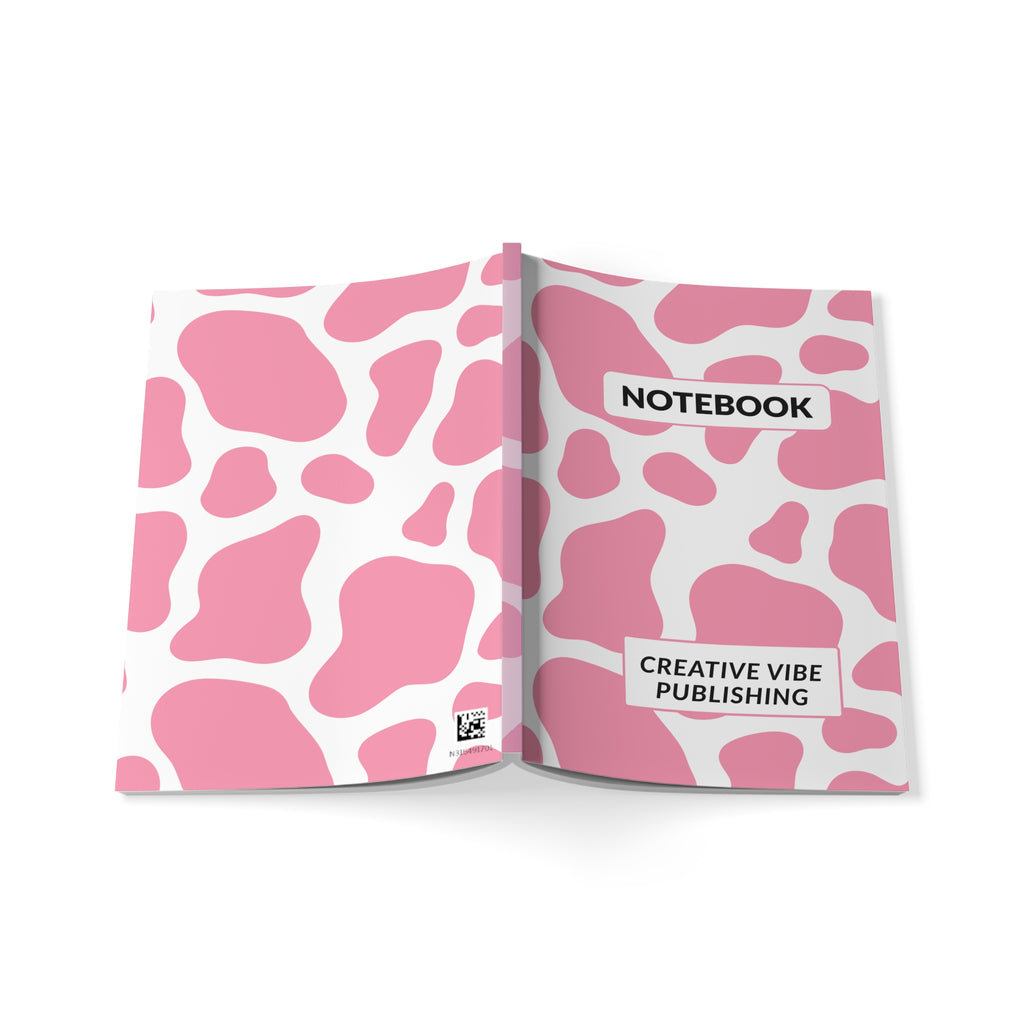 Pink Cow Print Notebook – 'Notebook' Softcover A5 Journal