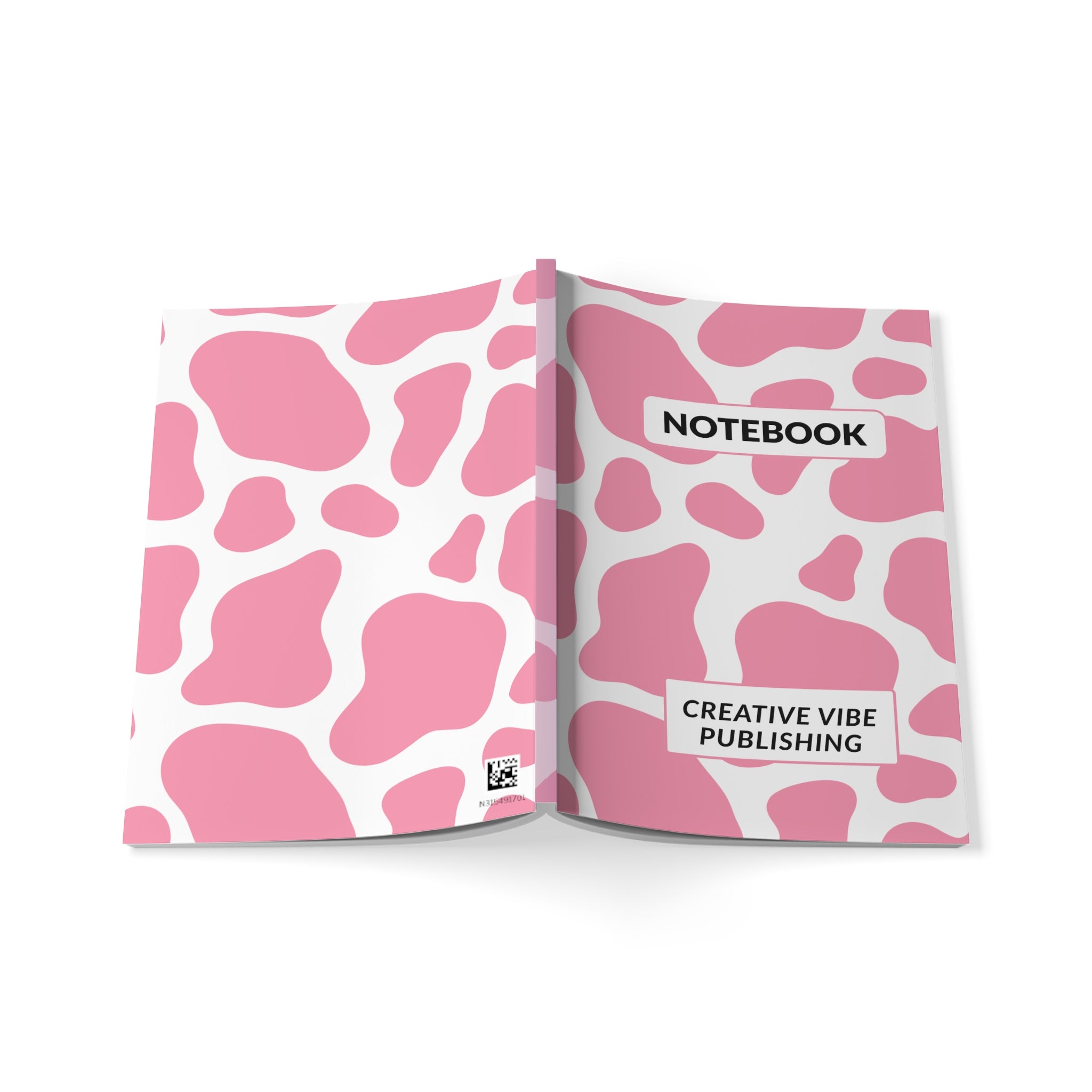 Pink Cow Print Notebook – 'Notebook' Softcover A5 Journal