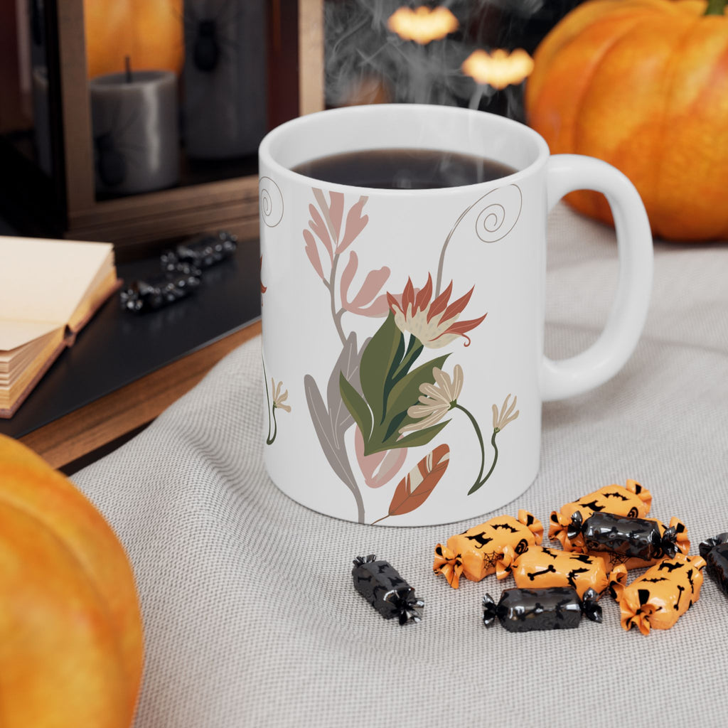 Floral Pastel Mug — Boho Botanical Ceramic Coffee Cup (11oz/15oz)