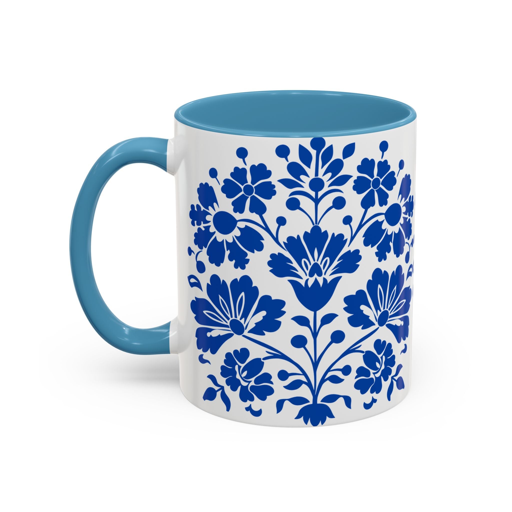 Blue Floral Accent Coffee Mug – Ceramic 11/15oz