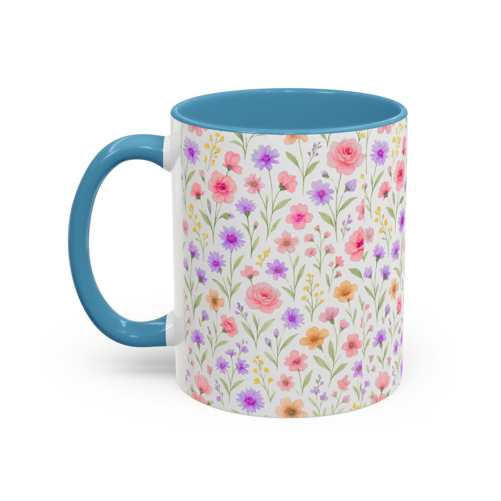 Floral Watercolor Accent Coffee Mug — Pastel Wildflower Pattern (11/15 oz)