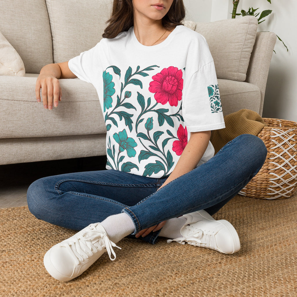 Floral Garden Tee — Bold Pink & Teal Blooms T-Shirt