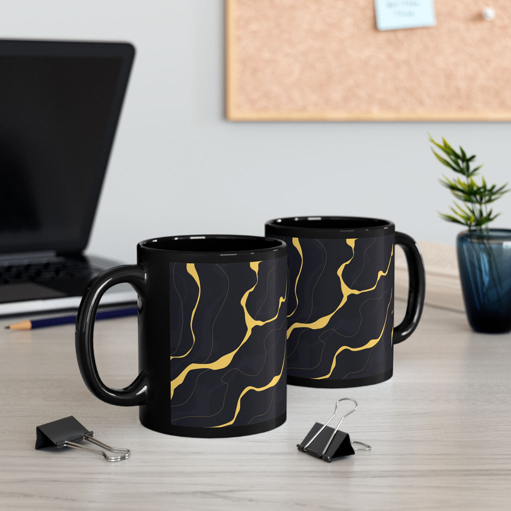 Black Marble Gold Accent Mug — Elegant 11oz/15oz Coffee Cup