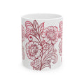 Floral Lace Red Ceramic Mug — Vintage Rose Pattern Coffee Cup (11oz & 15oz)