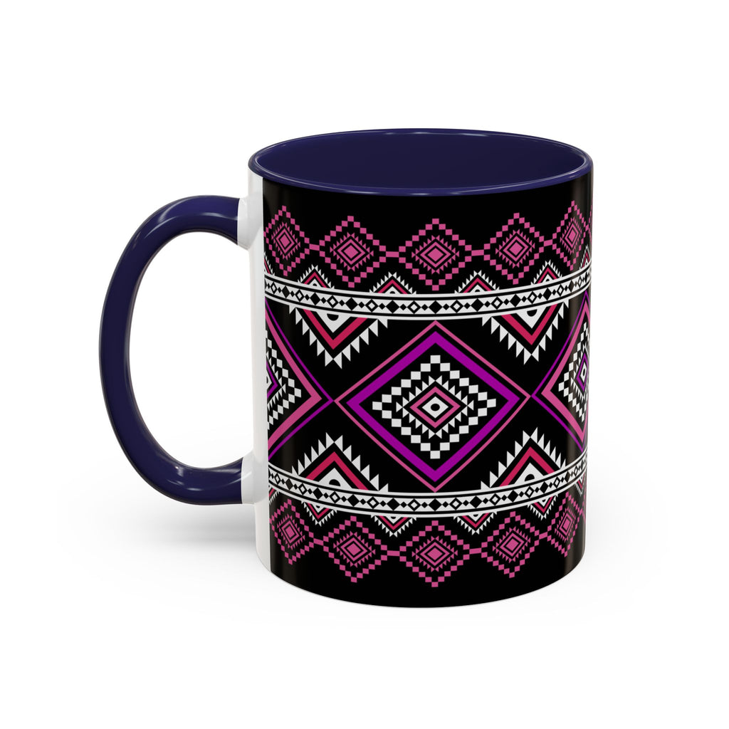Geometric Aztec Accent Coffee Mug — Pink & Black Tribal Pattern (11/15oz)