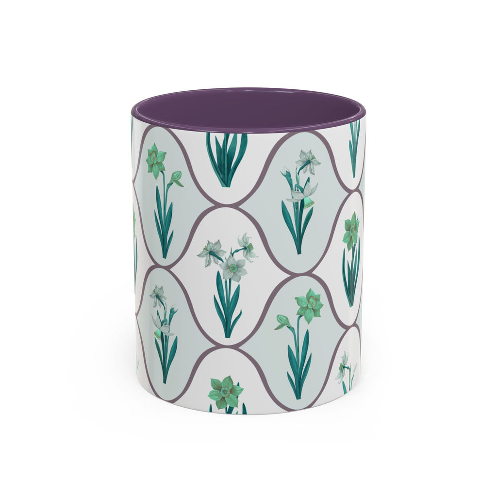 Floral Tile Accent Coffee Mug — Green Botanical Pattern (11/15 oz)