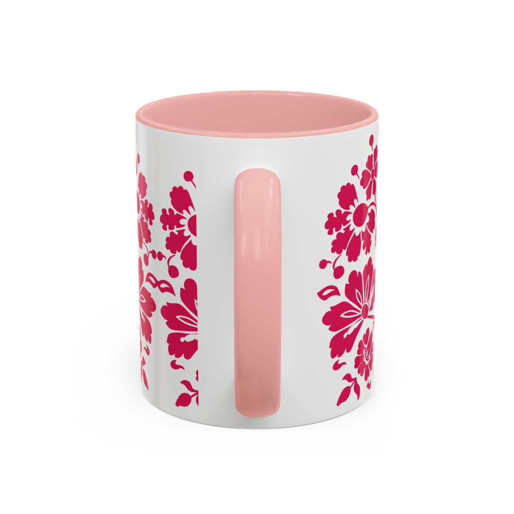 Pink Floral Accent Coffee Mug – 11/15oz Decorative Tea & Coffee Cup