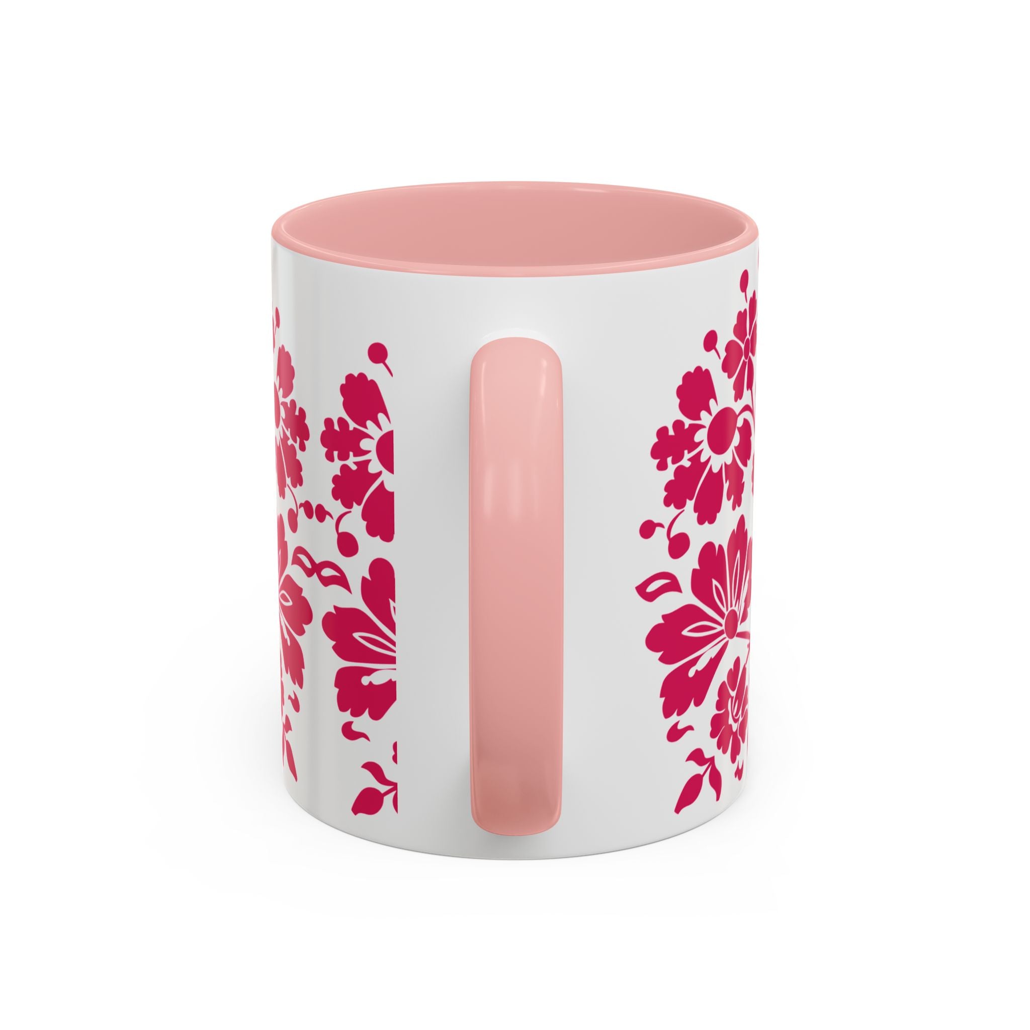 Pink Floral Accent Coffee Mug – 11/15oz Decorative Tea & Coffee Cup