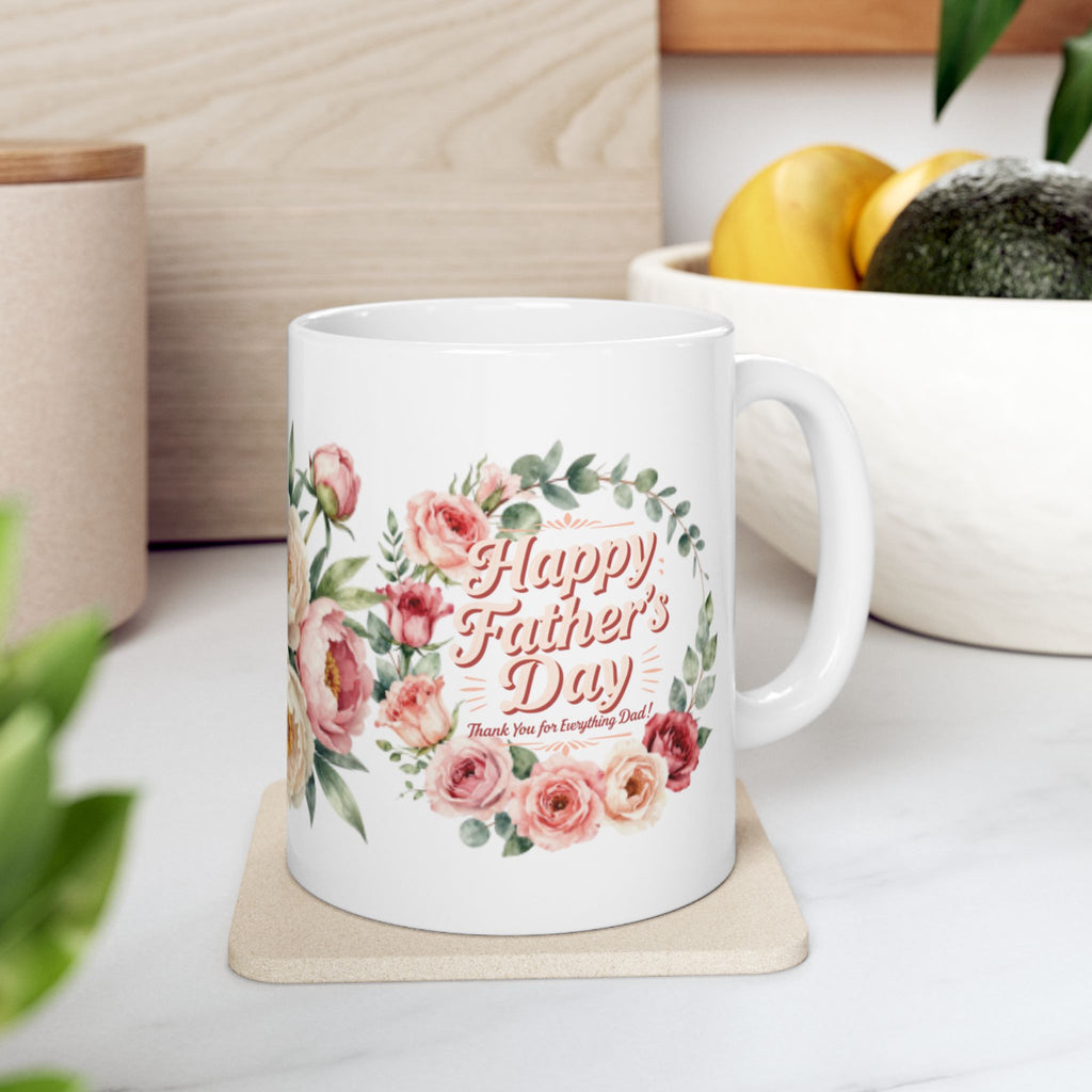 Floral Peony Ceramic Mug (11oz & 15oz) — Vintage Pink Rose Coffee Cup
