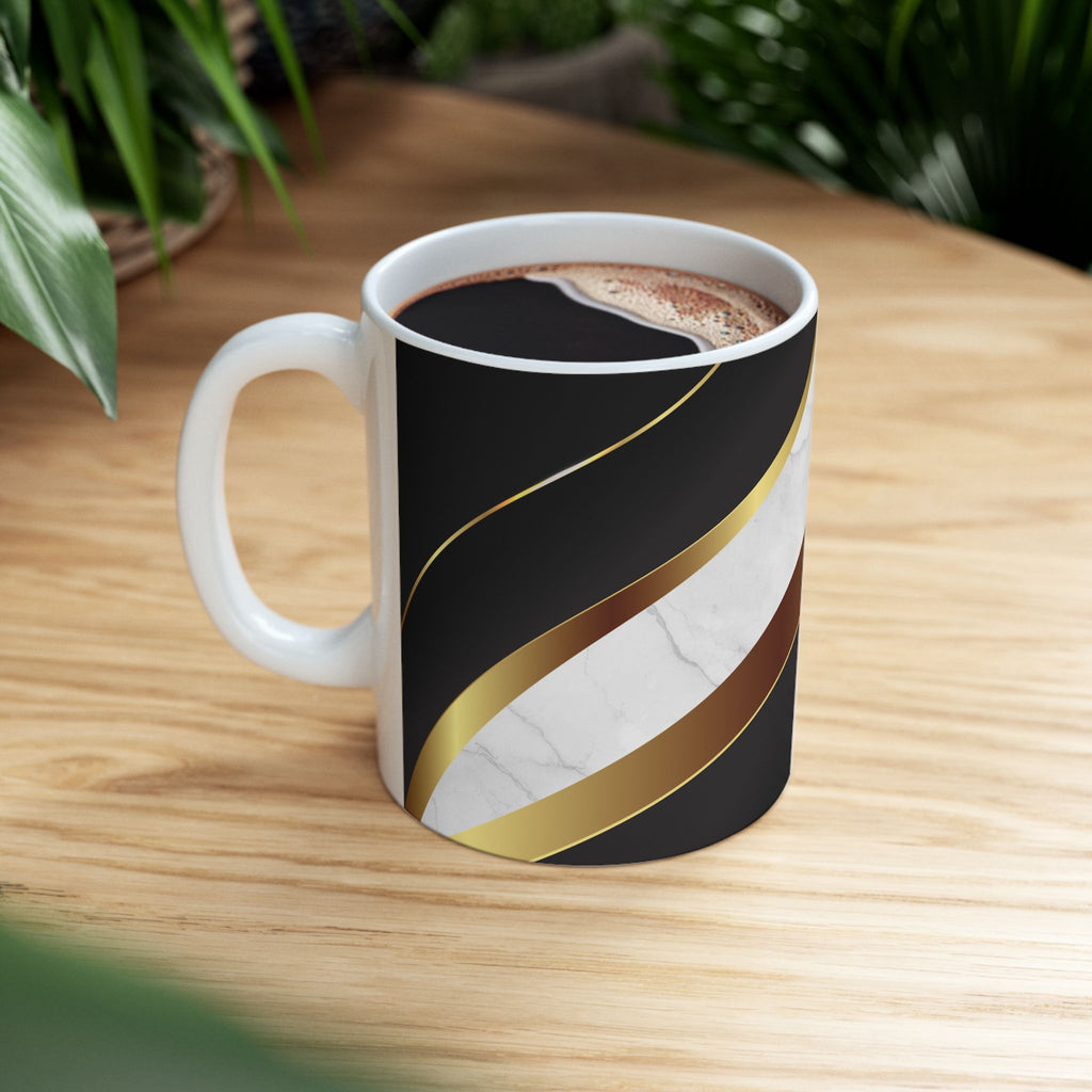 Marble & Gold Stripe Ceramic Mug (11oz, 15oz) — Elegant Black Luxe Coffee Cup