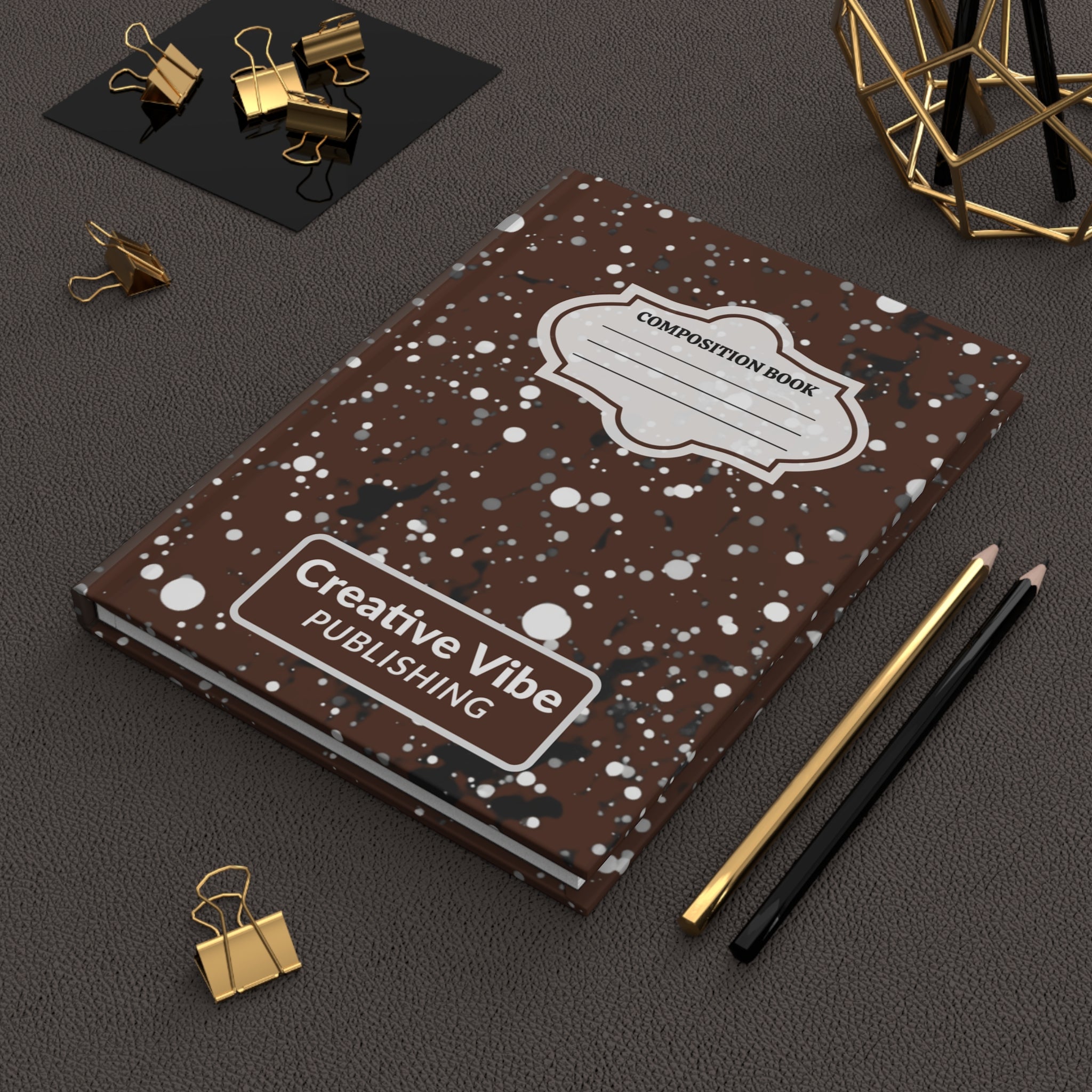 Composition Book Hardcover Journal — Brown Splatter Creative Vibe Notebook