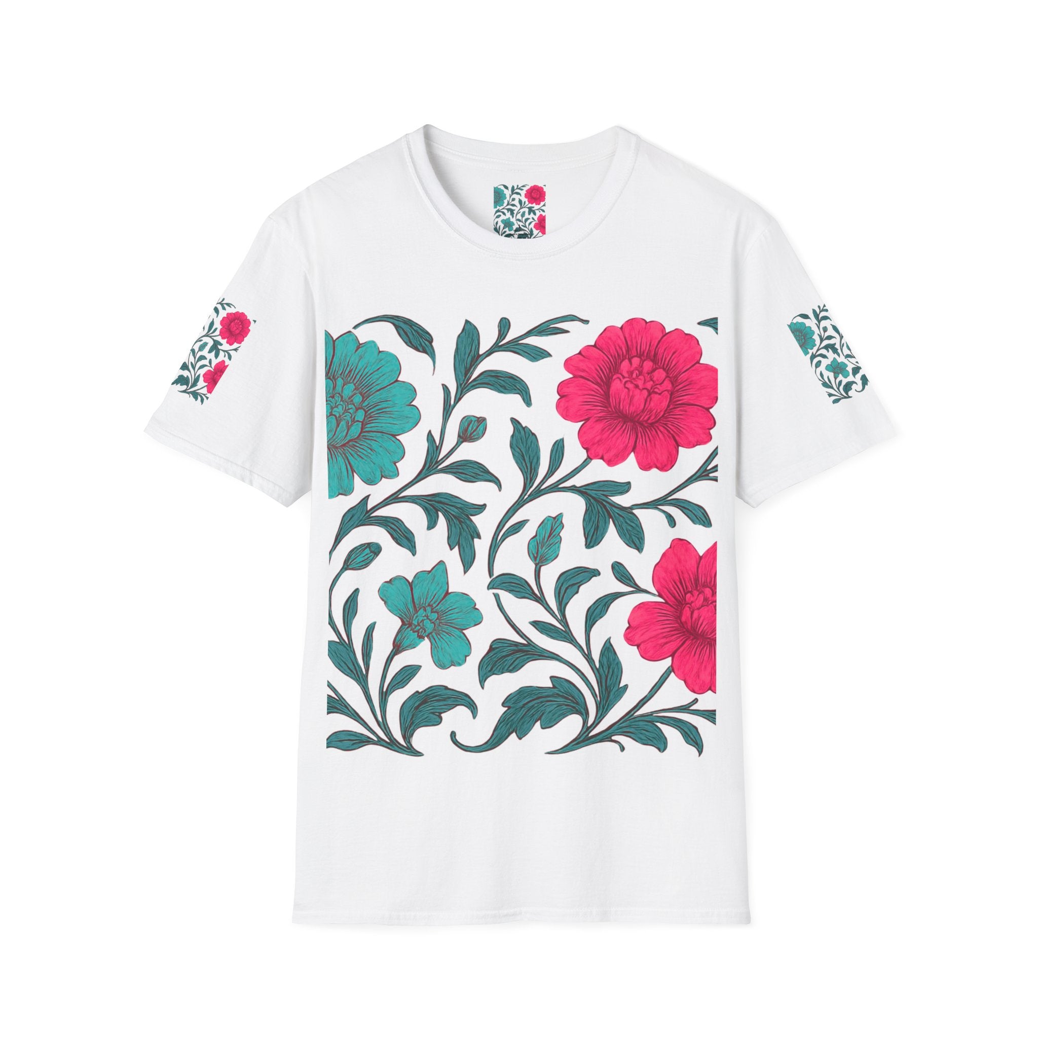 Floral Garden Tee — Bold Pink & Teal Blooms T-Shirt