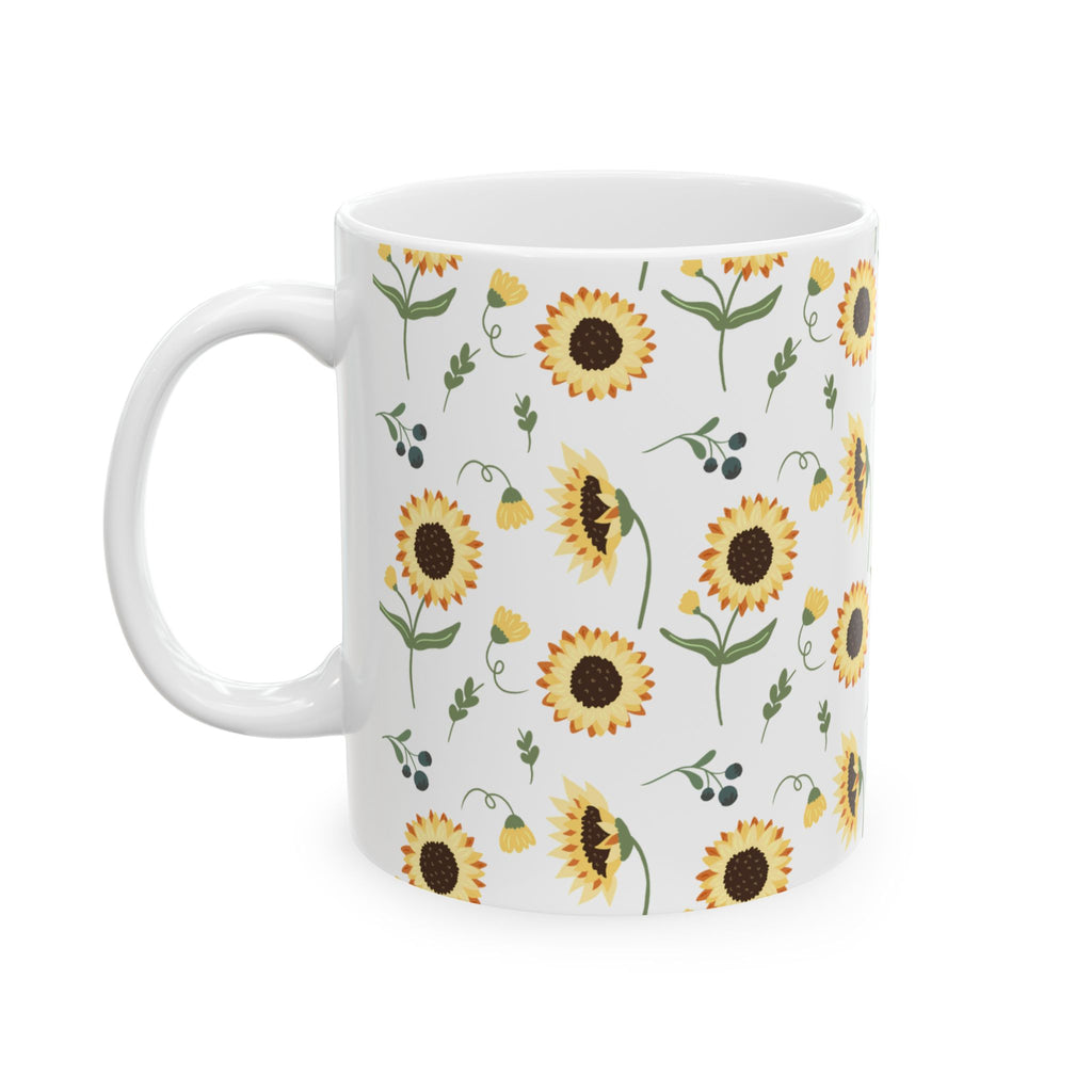 Sunflower Pattern Ceramic Mug — Floral Coffee Tea Cup (11oz, 15oz)