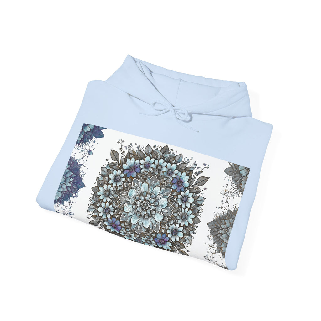 Floral Mandala Hoodie — Blue Botanical Symmetry Pullover