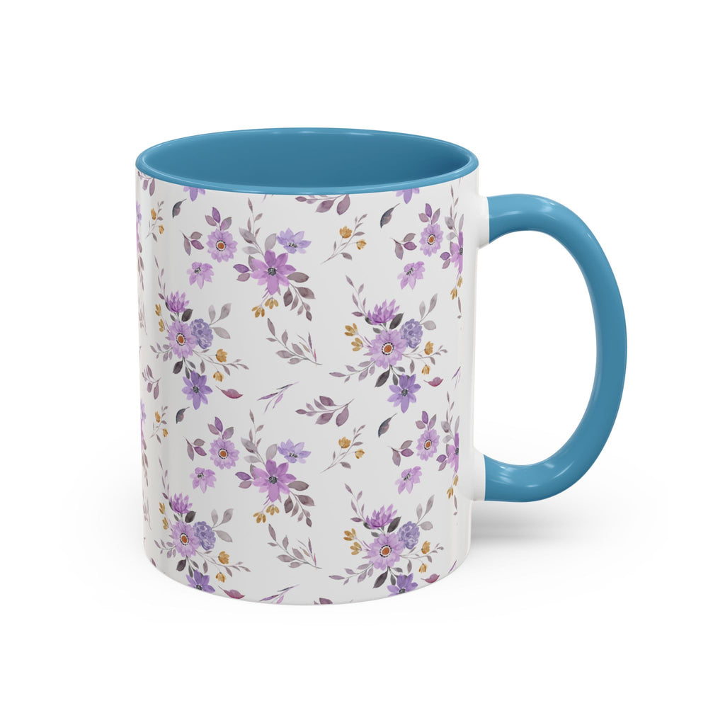 Floral Lavender Accent Coffee Mug — Purple Vintage Rose Pattern (11/15oz)