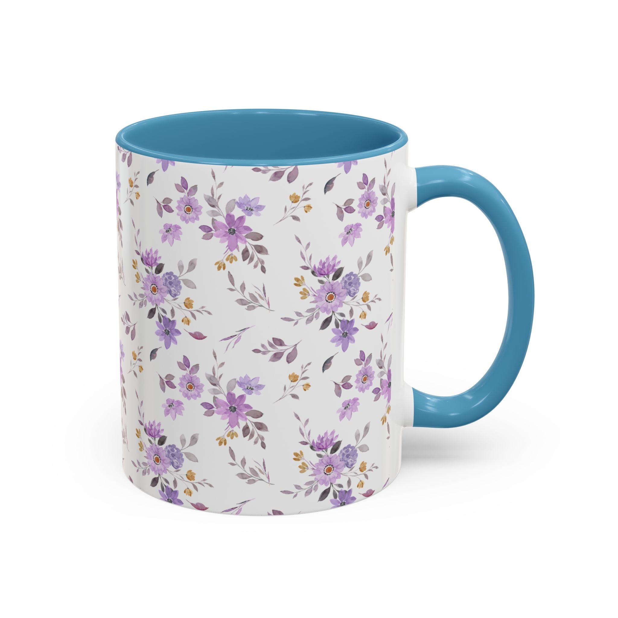 Floral Lavender Accent Coffee Mug — Purple Vintage Rose Pattern (11/15oz)