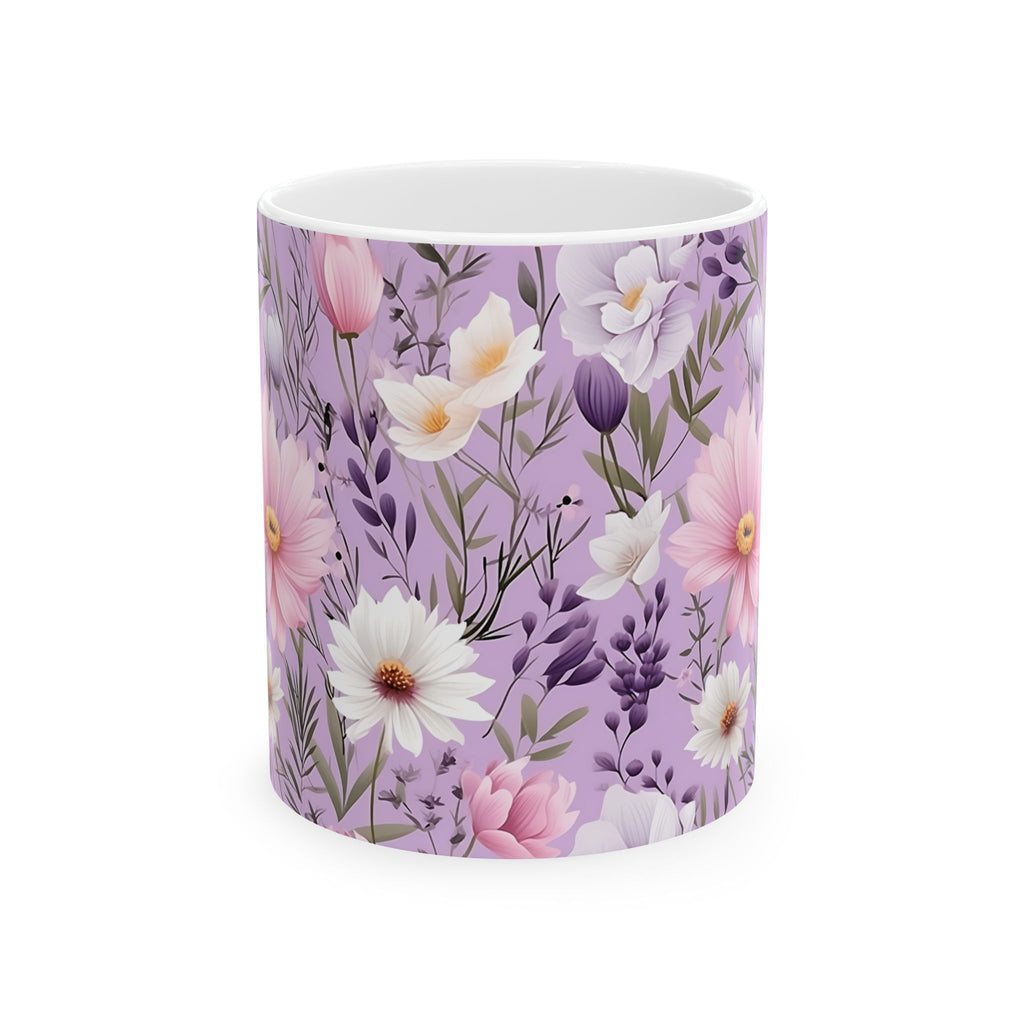 Floral Lavender Ceramic Mug — Purple Wildflower Pattern (11oz & 15oz)