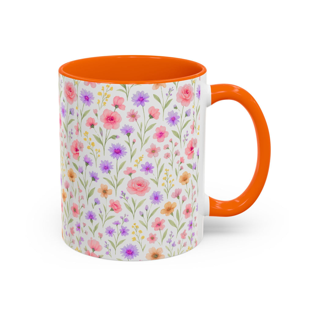 Floral Watercolor Accent Coffee Mug — Pastel Wildflower Pattern (11/15 oz)