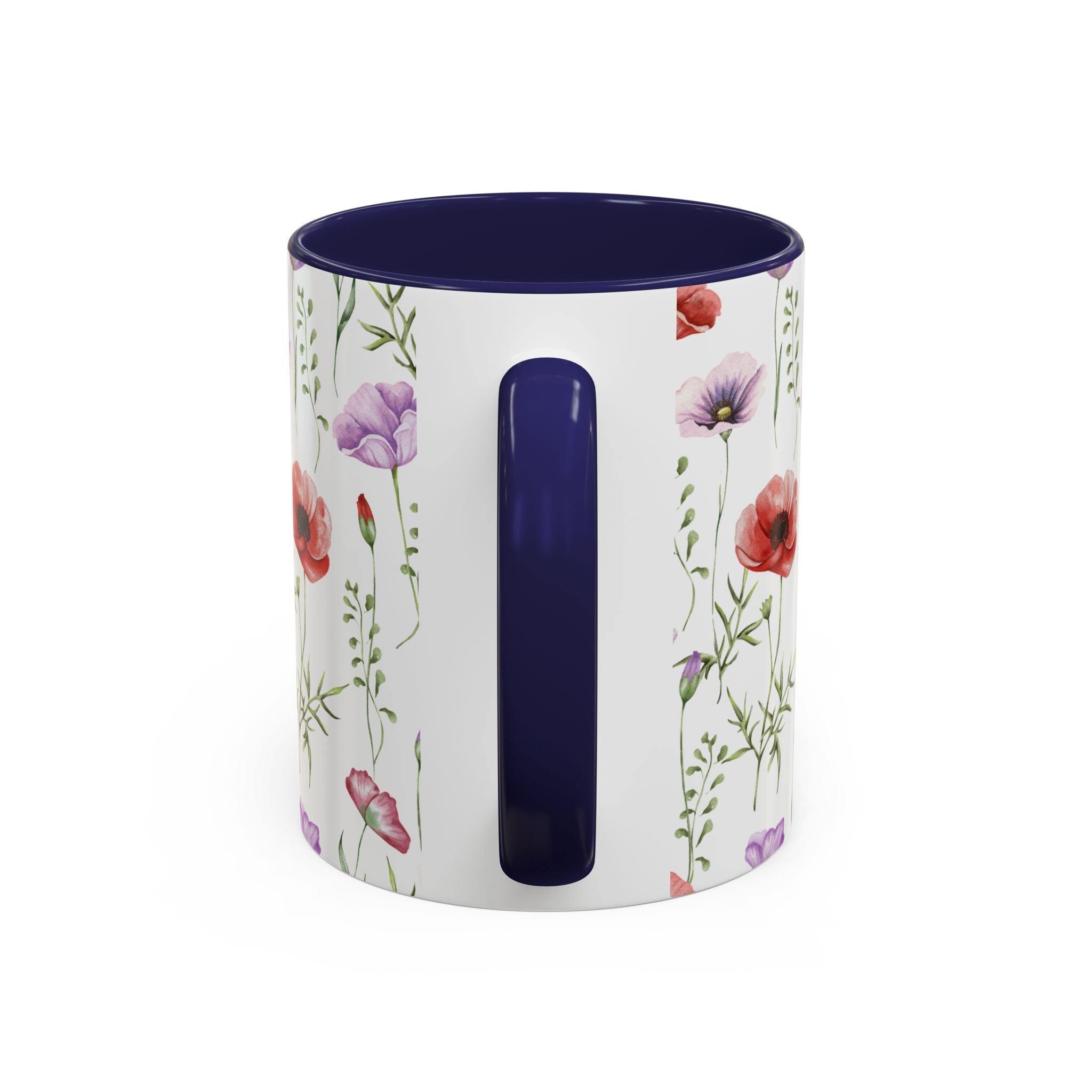 Floral Watercolor Accent Coffee Mug — Poppy & Wildflower Pattern (11/15oz)