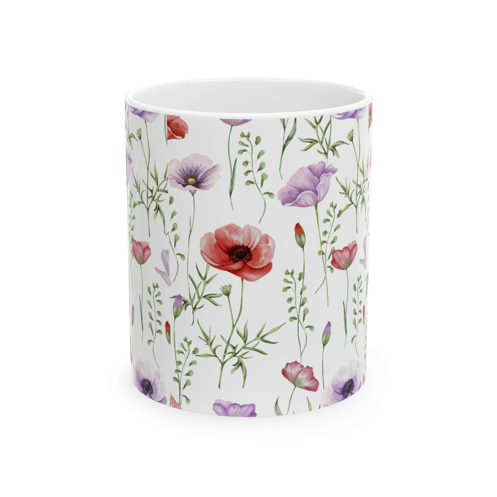 Floral Watercolor Poppy Mug — Botanical 11oz & 15oz Ceramic Coffee Cup