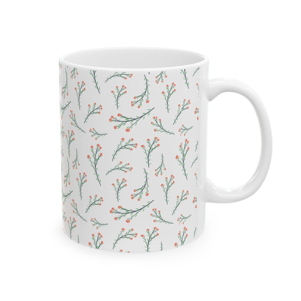 Botanical Sprig Ceramic Mug — Delicate Floral Pattern Coffee Cup (11oz, 15oz)