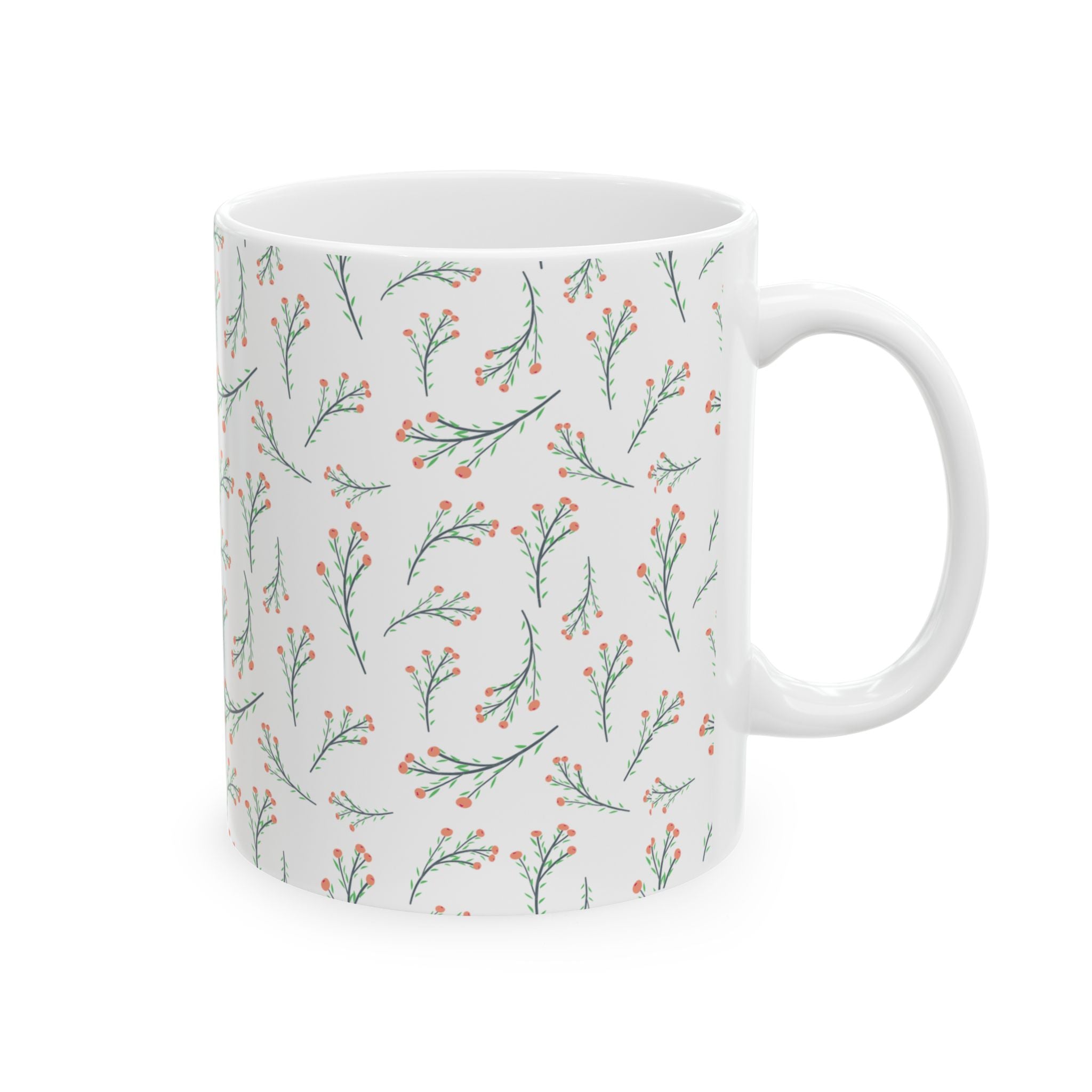 Botanical Sprig Ceramic Mug — Delicate Floral Pattern Coffee Cup (11oz, 15oz)