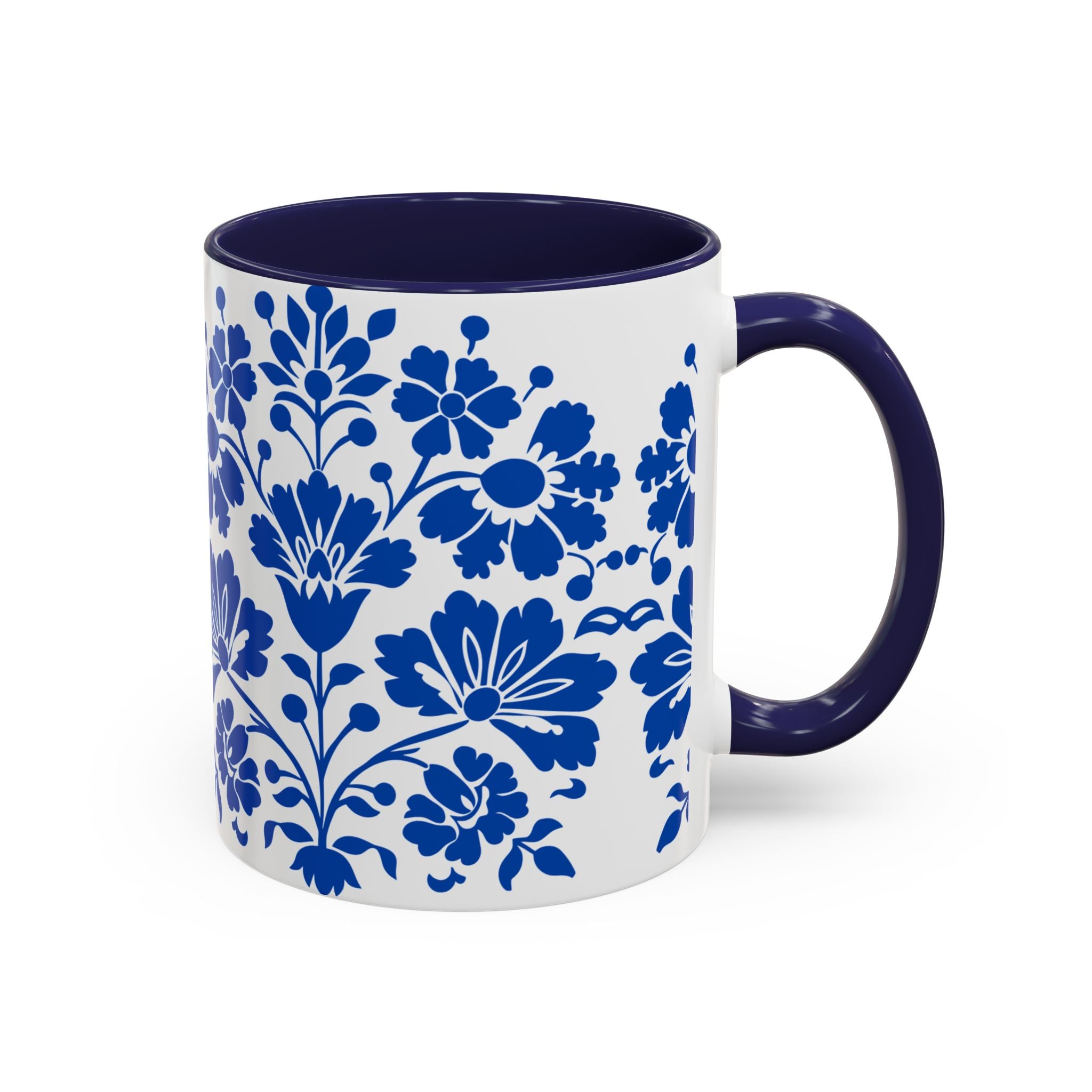 Blue Floral Accent Coffee Mug – Ceramic 11/15oz