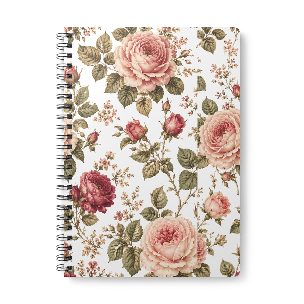 A5 Vintage Rose Spiral Notebook — Floral Wirobound Softcover Journal