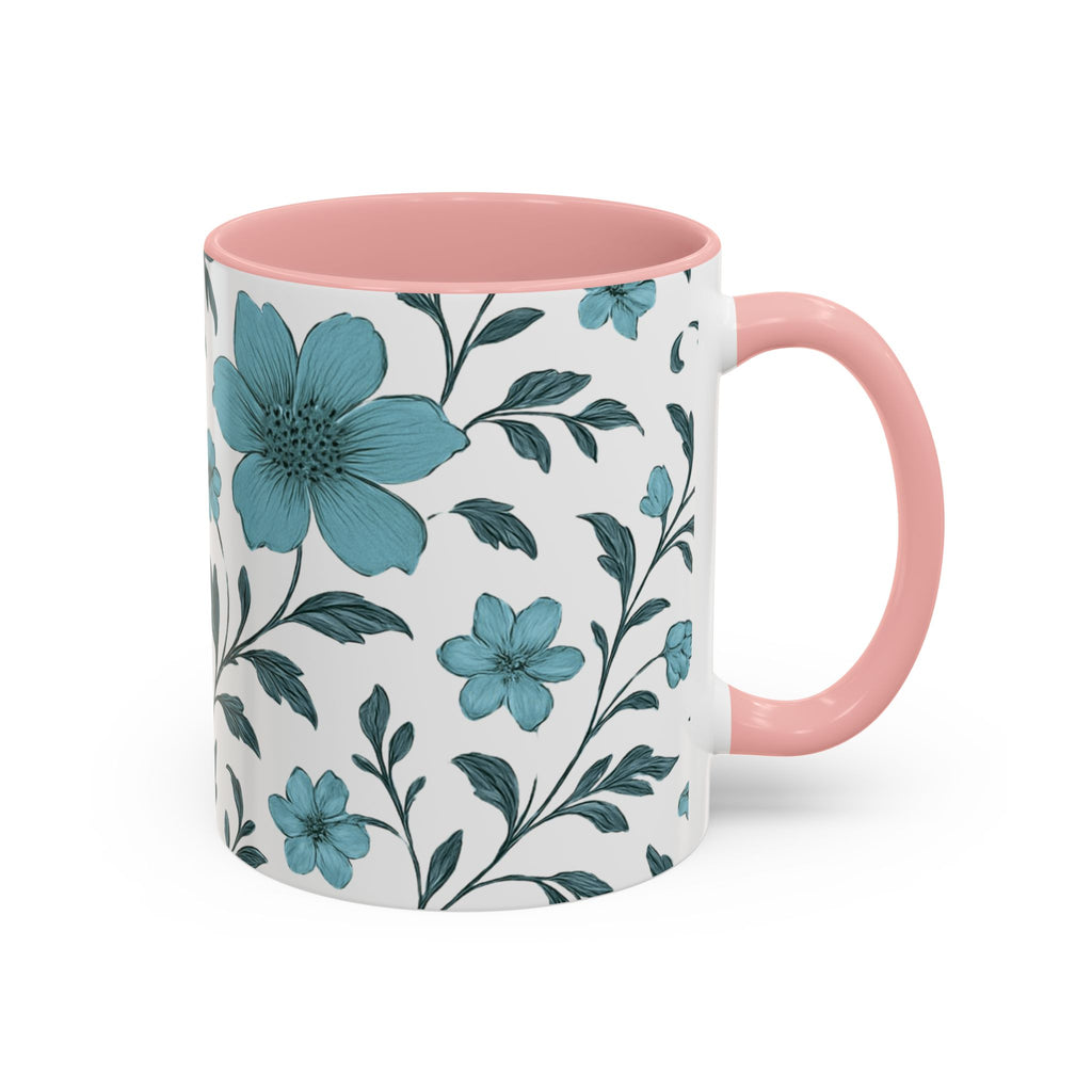 Teal Floral Accent Coffee Mug (11/15oz) – Ceramic Tea & Coffee Cup