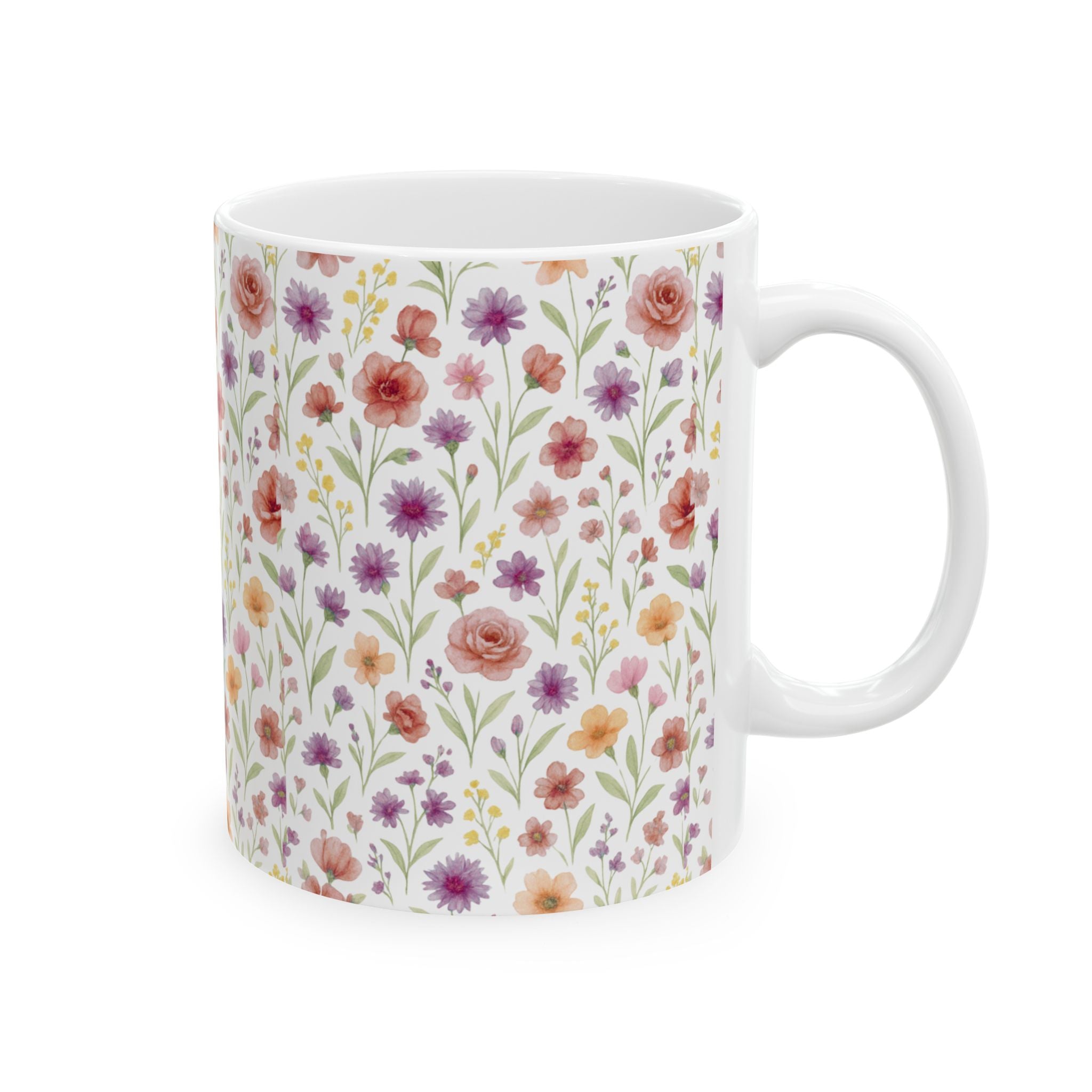 Floral Watercolor Mug — Vintage Wildflower Ceramic Coffee Cup (11oz & 15oz)