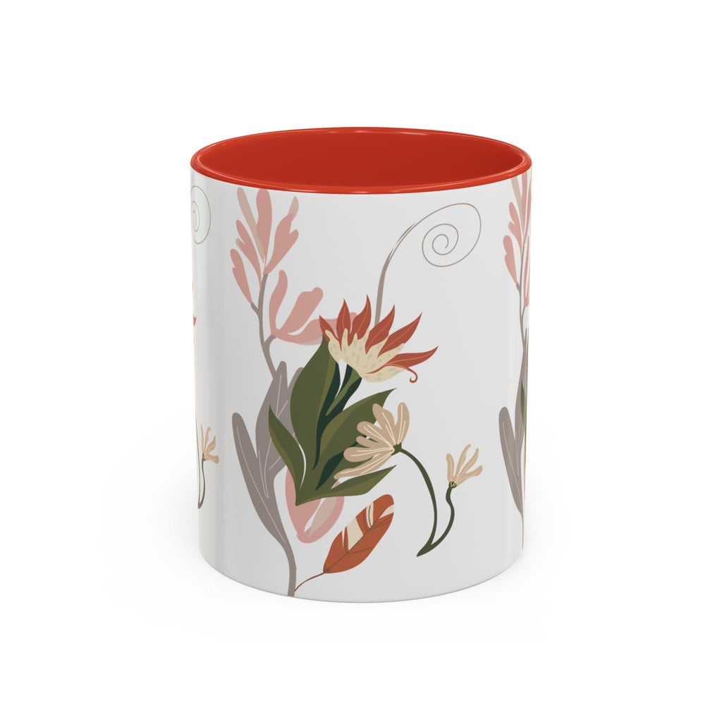 Floral Accent Coffee Mug – Botanical Pink & Green Pattern (11/15oz)