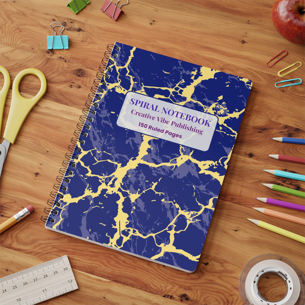 Marbled Navy & Gold Spiral Notebook — A5 Ruled Journal (150 Pages)