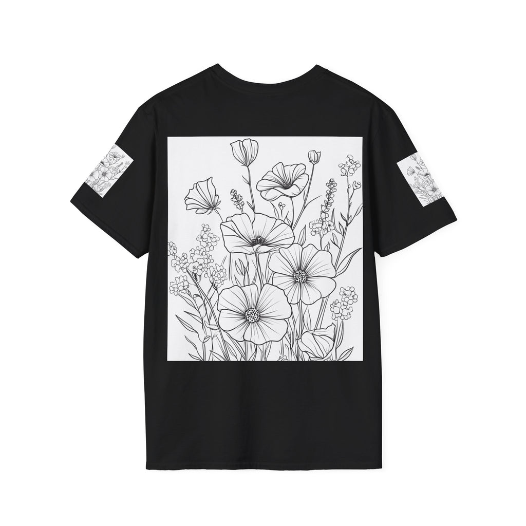 Floral Outline Tee — Black Line Poppy & Wildflower Graphic T-Shirt