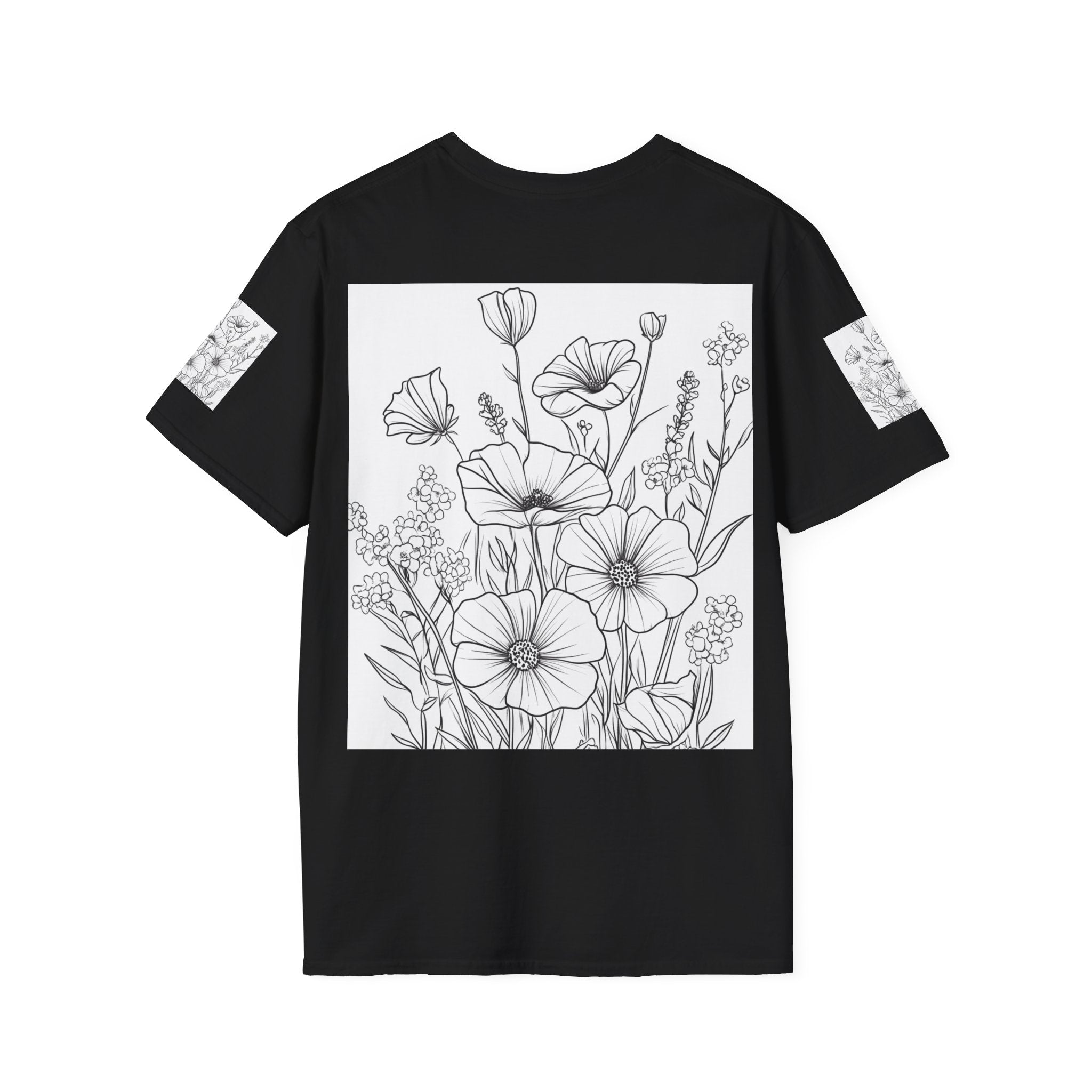 Floral Outline Tee — Black Line Poppy & Wildflower Graphic T-Shirt