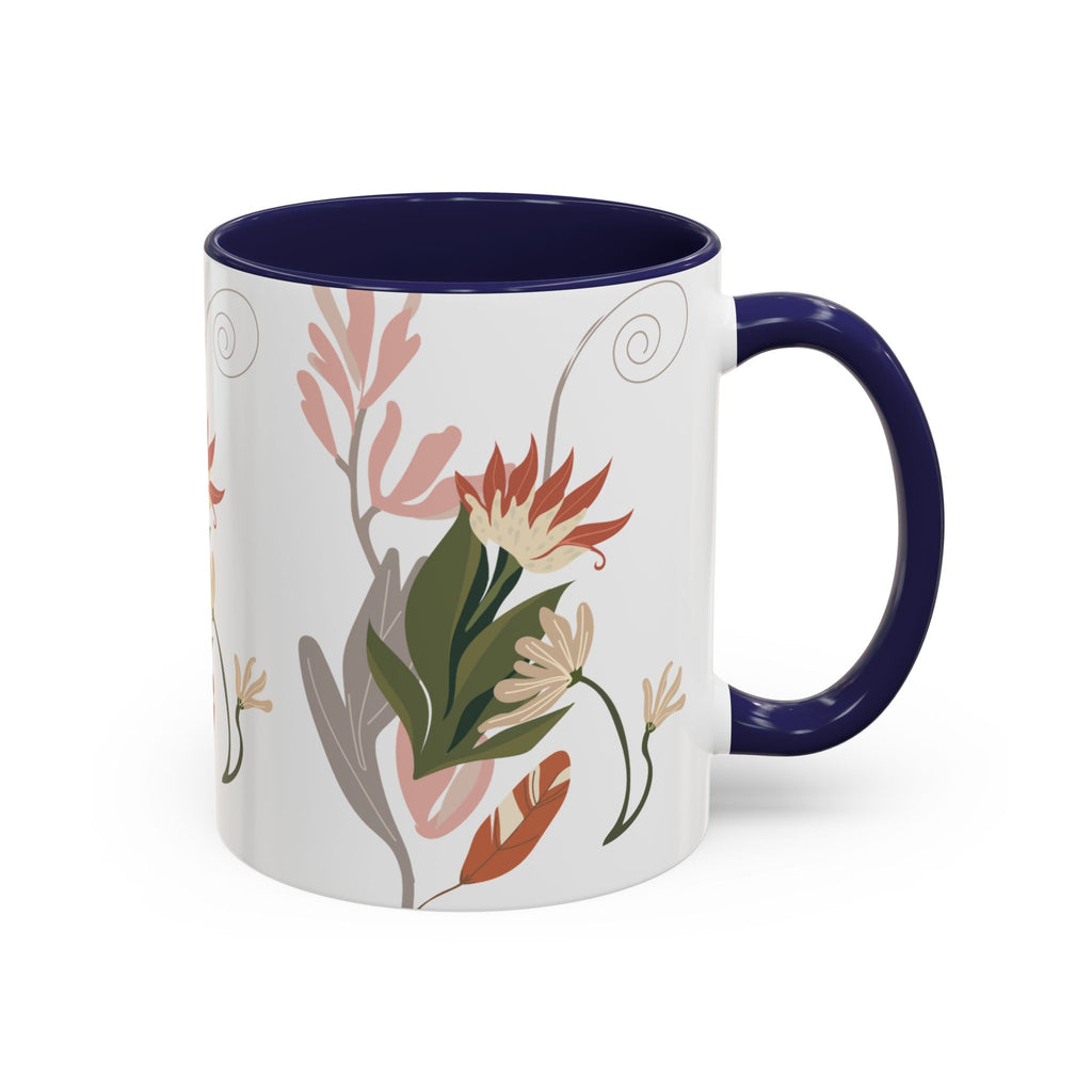 Floral Accent Coffee Mug – Botanical Pink & Green Pattern (11/15oz)