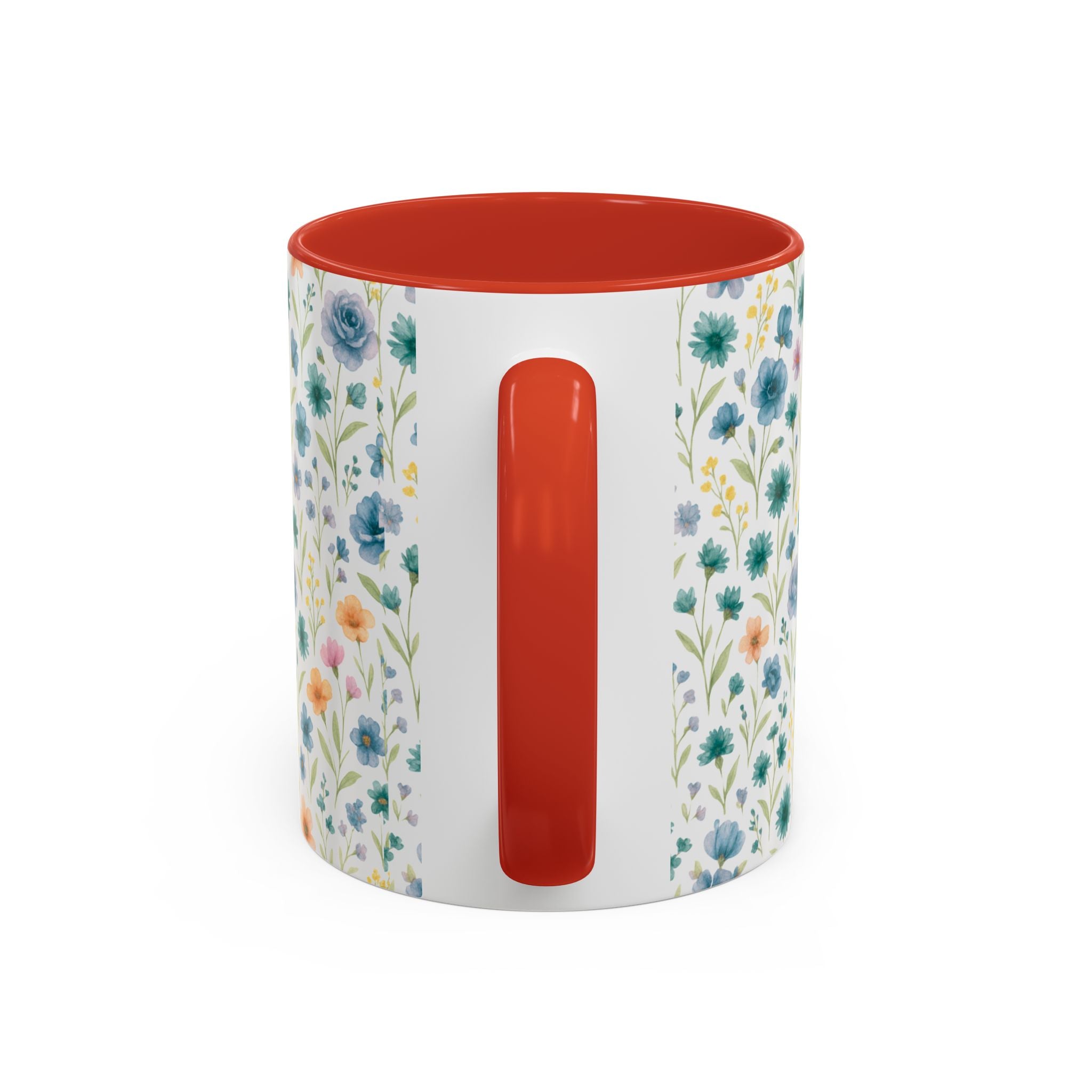 Floral Watercolor Accent Coffee Mug — Blue & Peach Wildflower Pattern (11/15oz)